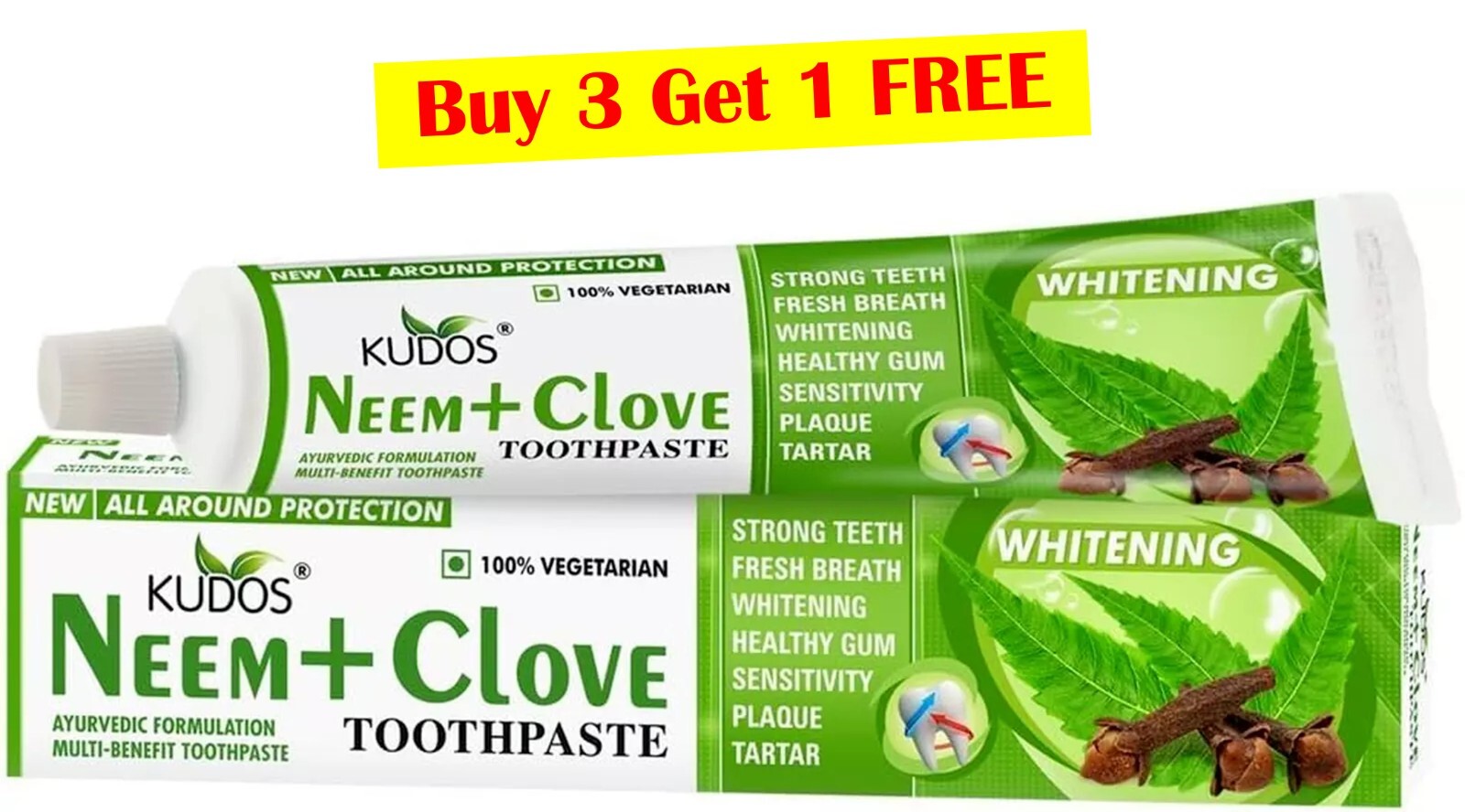Kudos Ayurveda Neem And Clove Toothpaste - 100 g (BUY 3 GET 1 FREE)