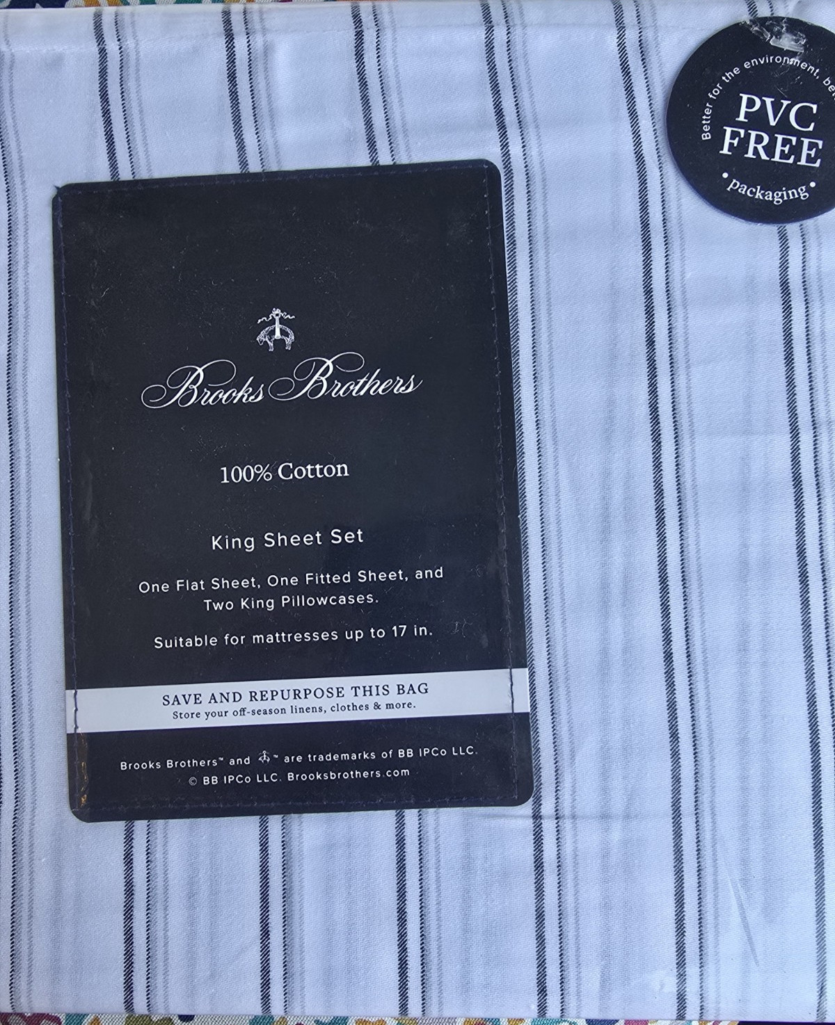 Brooks Brothers KING Sheet Set 100% Cotton Grey Shadow striped sheets NEW