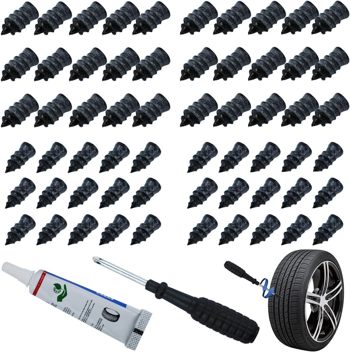 70Pcs Tire Repair Rubber Nails Tyre Puncture Repair Screws Kit w/ Screwdriver