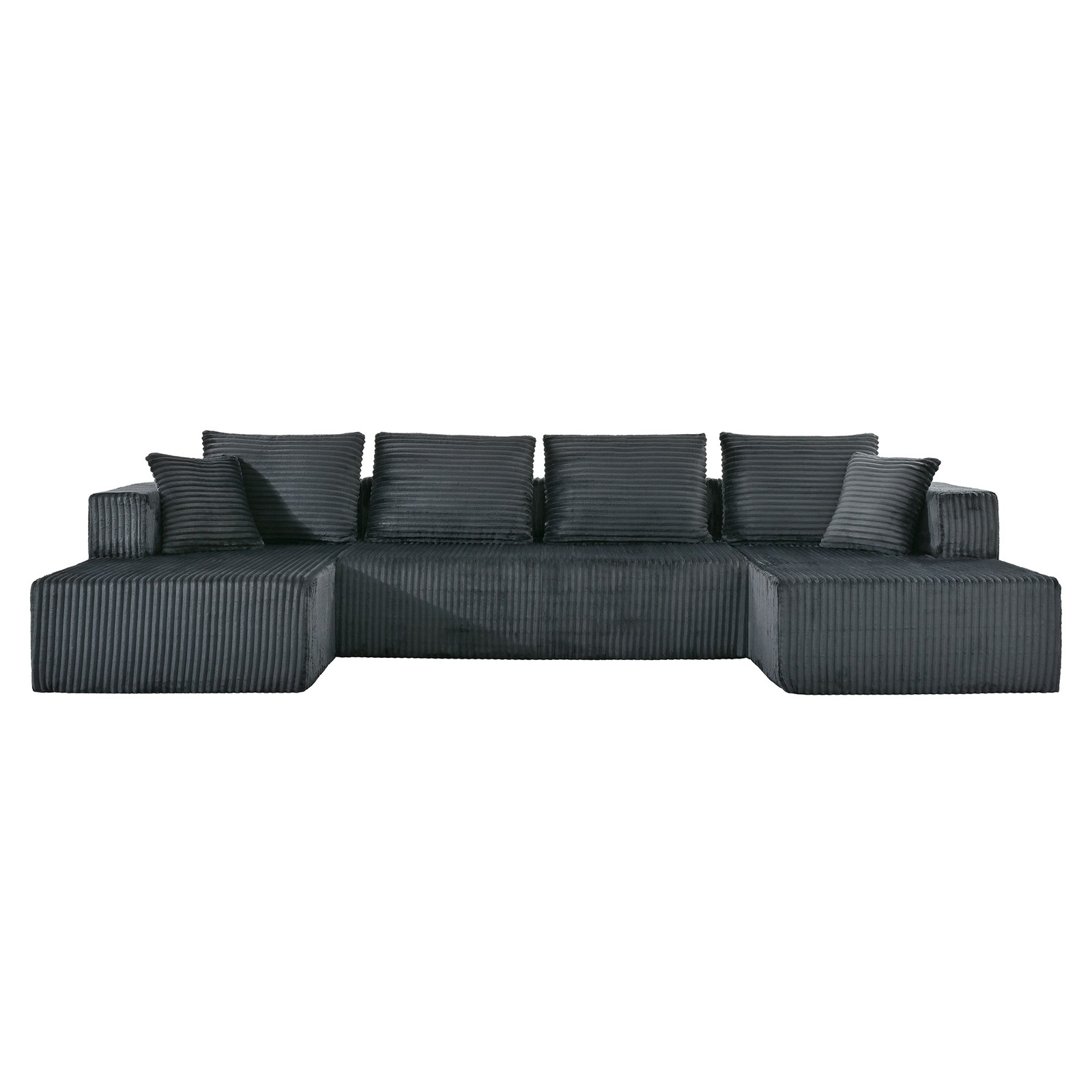 U-Shaped Modular Sectional Sofa, Gray Corduroy, Double Chaise, Deep Seat