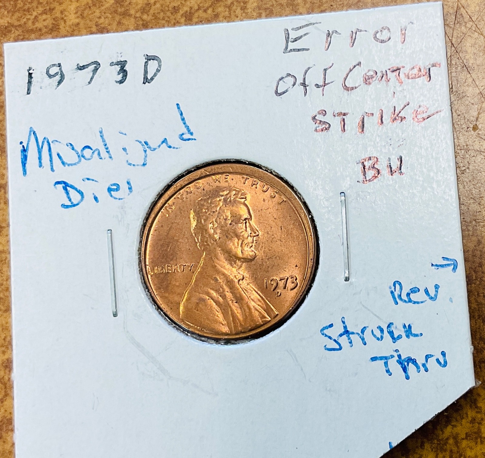 1973 D Lincoln Cent Misaligned Dies ERROR, BU RD