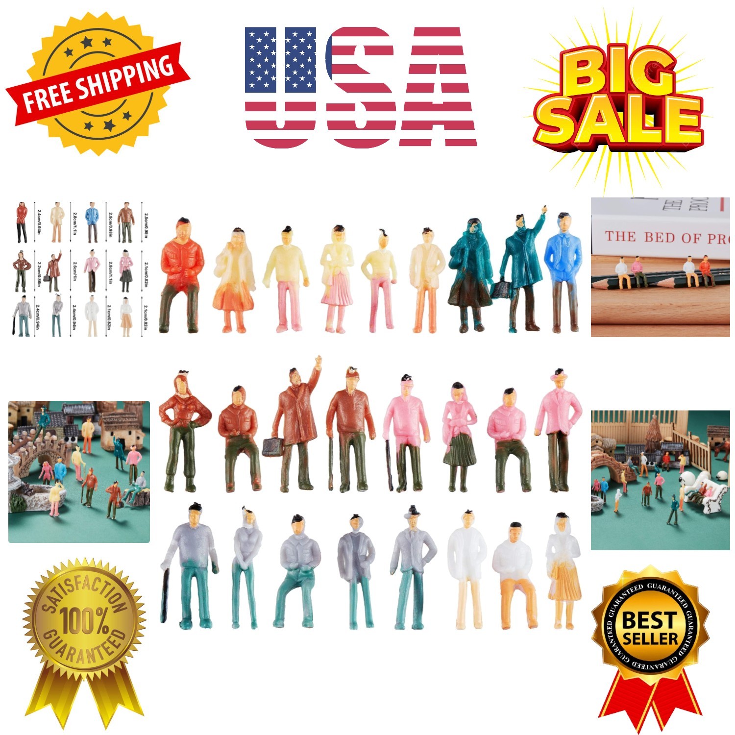 100 Pcs Miniature People Figurines 1:75 Scale Model Trains Architectural 0.98...