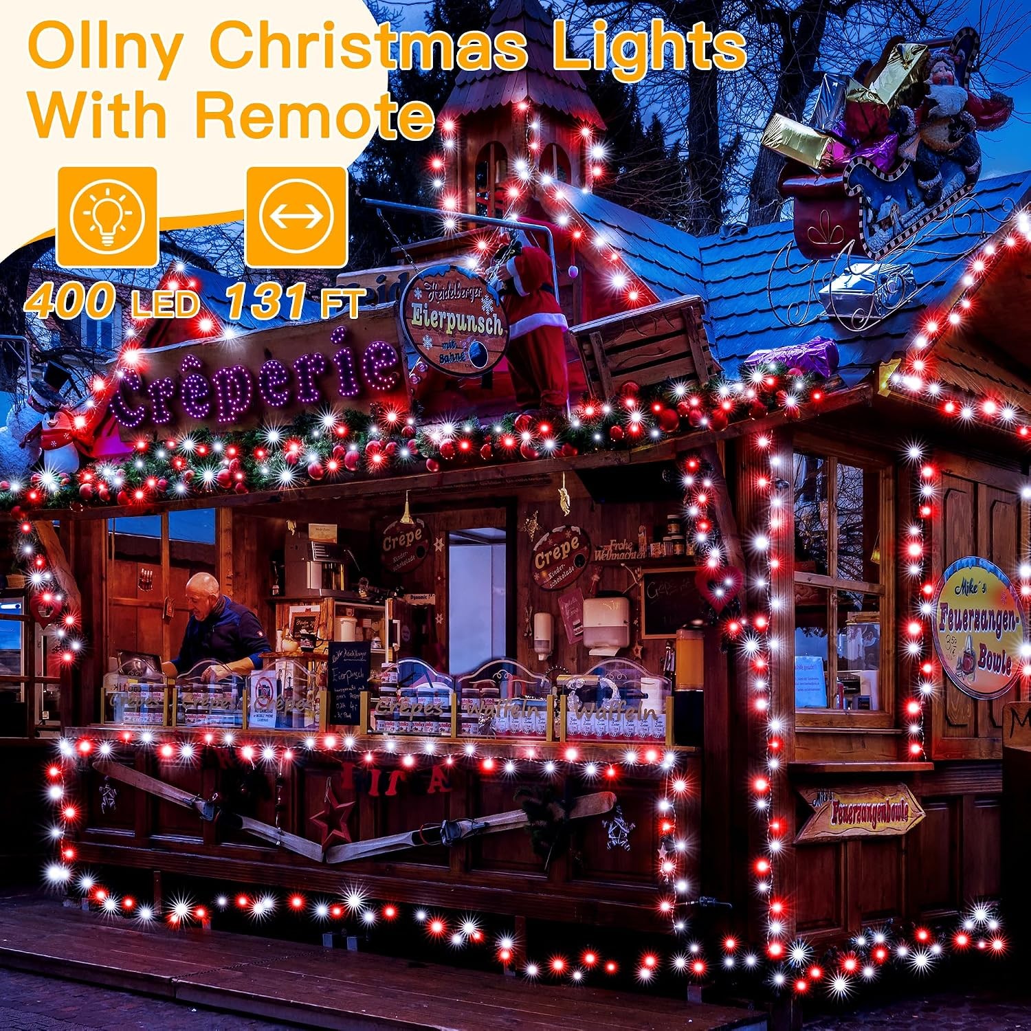 Red & White Lights Waterproof 400LED 131FT String Lights W/ Remote 3 Timer