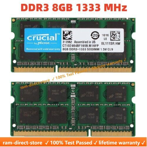 CRUCIAL DDR3 4GB 8GB 16GB 1333 PC3-10600 Laptop SODIMM 204-Pin Memory RAM 10600S