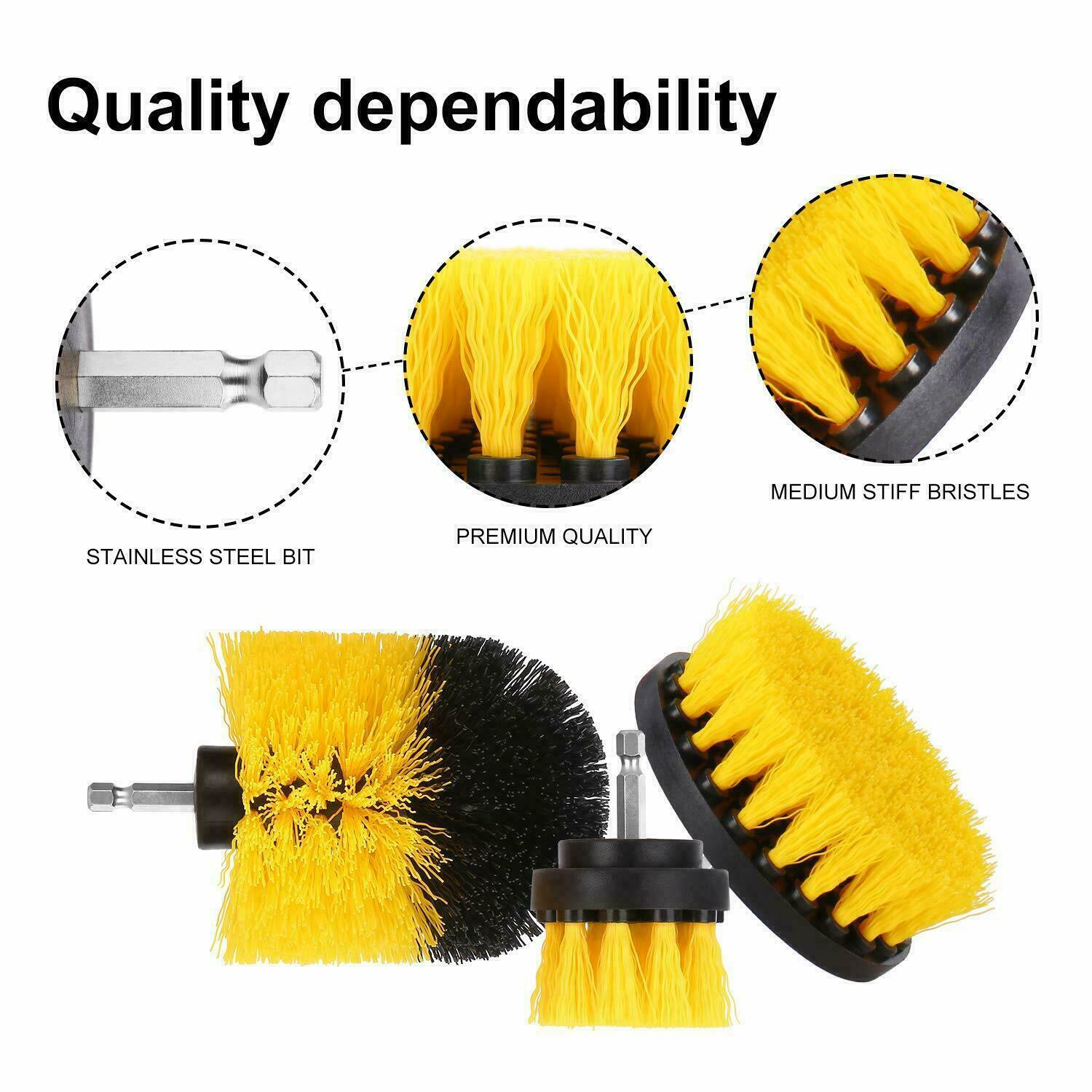3 Piece Drill Brush Attachment Set Scrub Brush Power Scrubber Drill Cleaning Kit