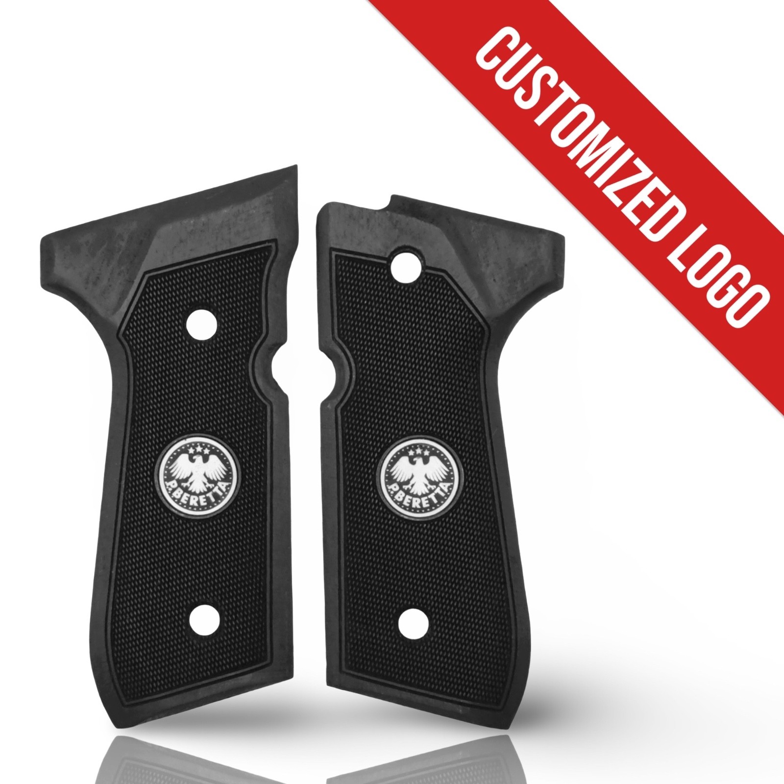 Zib Wooden Series Pistol Grips Fits Beretta® 92 92F 92FS 96 M9 M9A1, Metal Logo