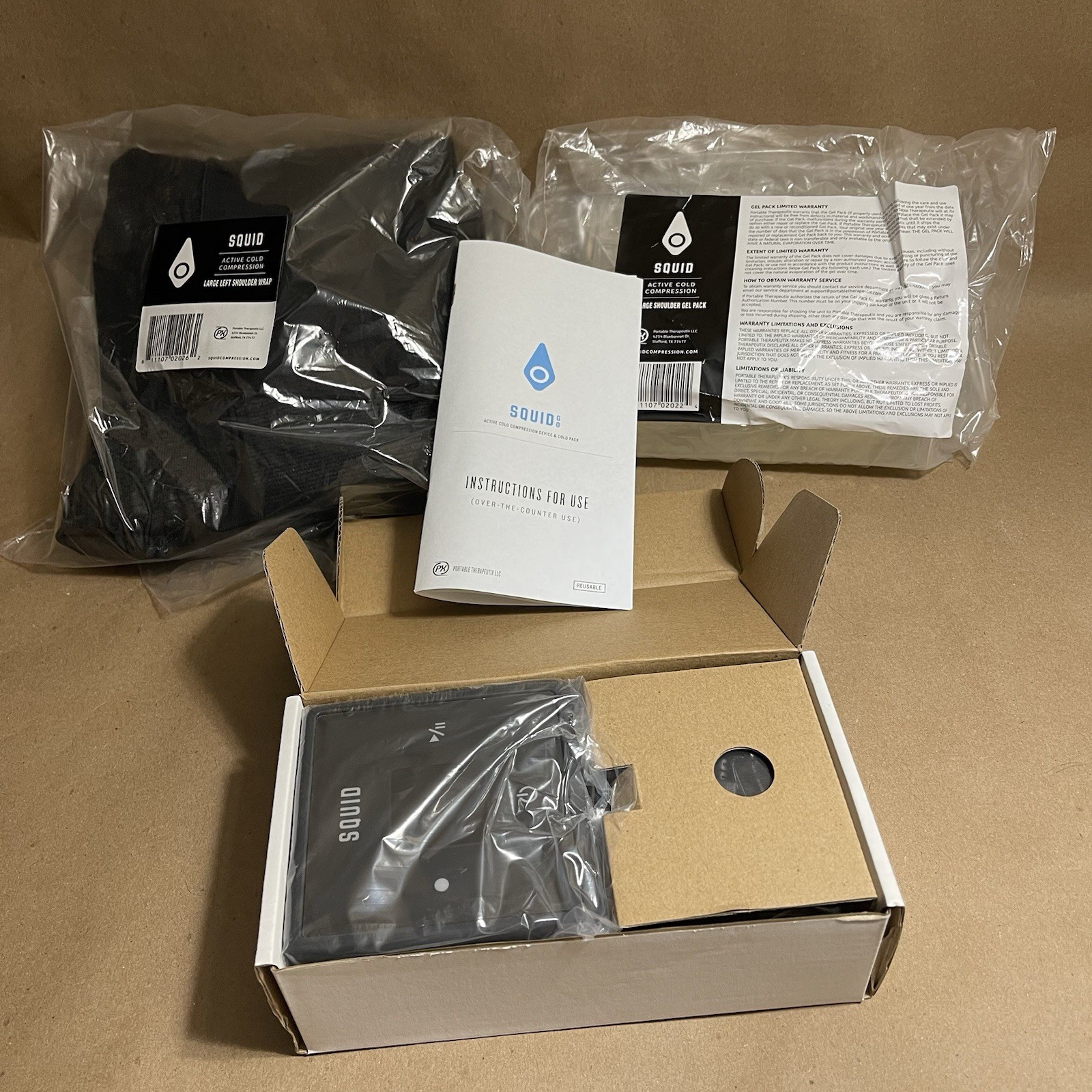 Squid Go Left Shoulder Active Cold Compression System Size Large w/ Gel Pack