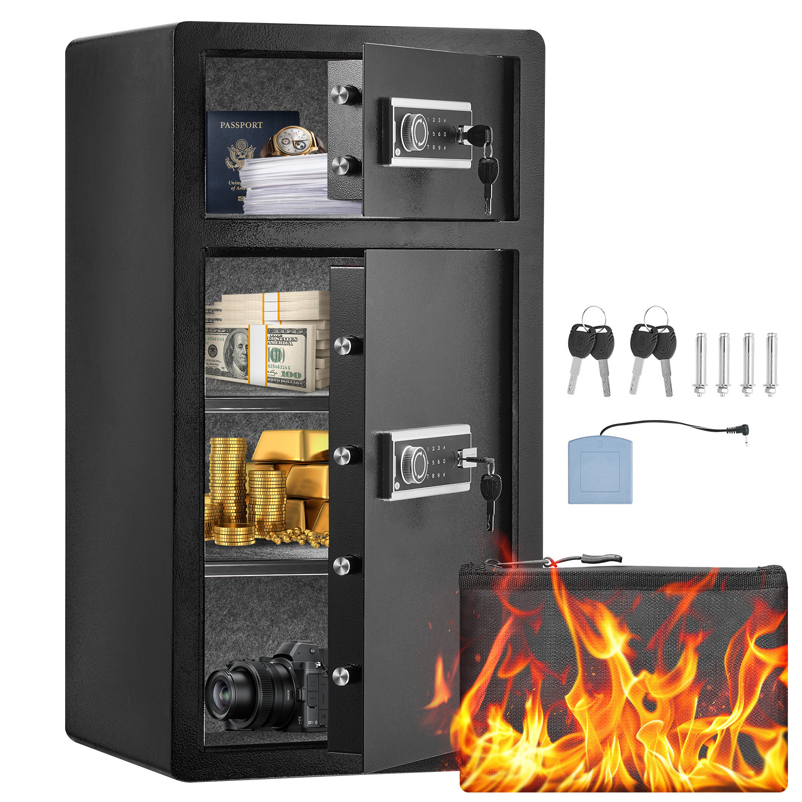 Uimoso Double Door 7.2 cu.ft Safe Box with Key Lock Password Cabinet Black