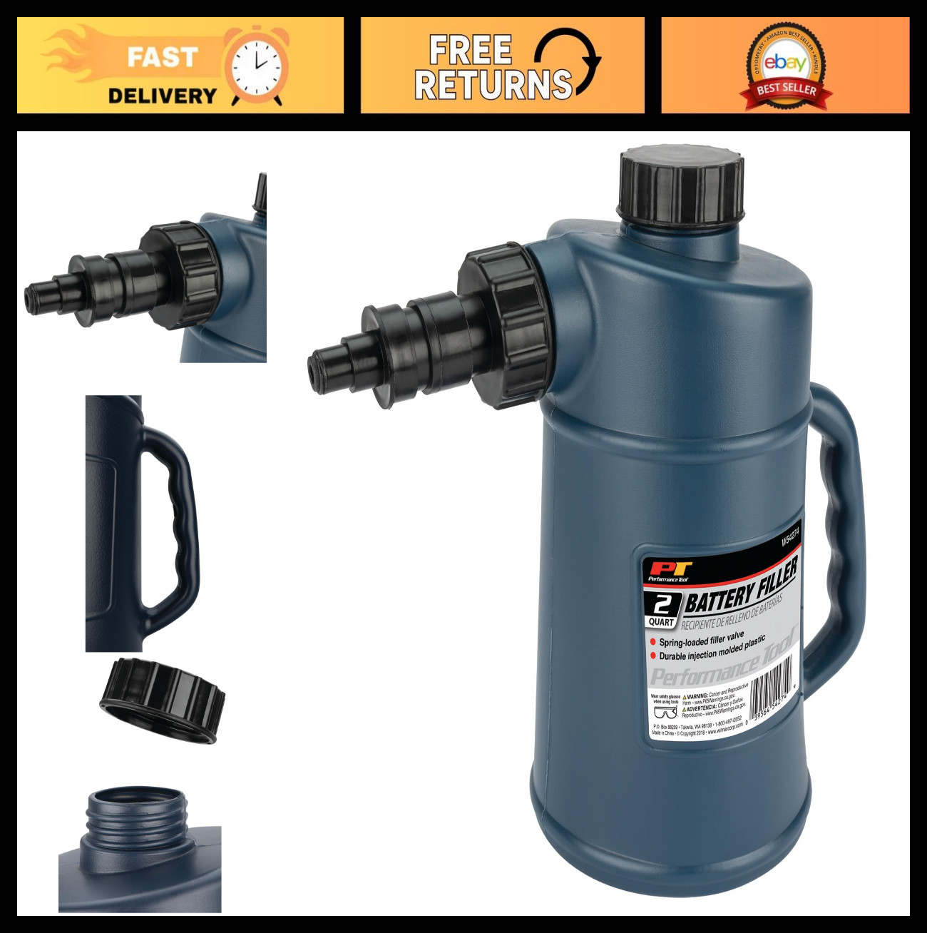 2 Quart Battery Filler with Auto Shut Off & Drip-Free Valve for Golf Carts & Dee
