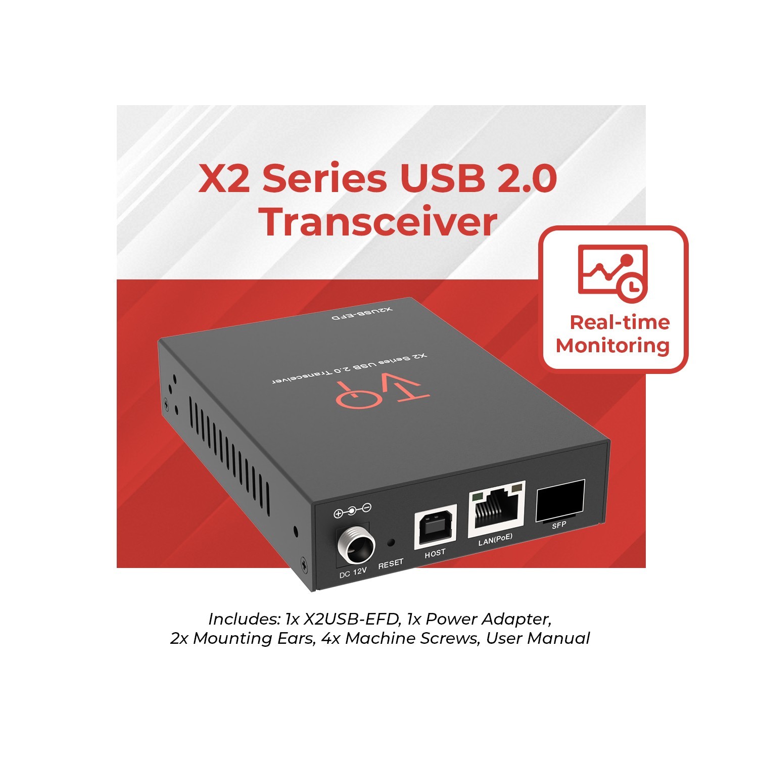 USB 2.0 Transceiver with Ethernet and Fiber Support (X2USB-EFD)