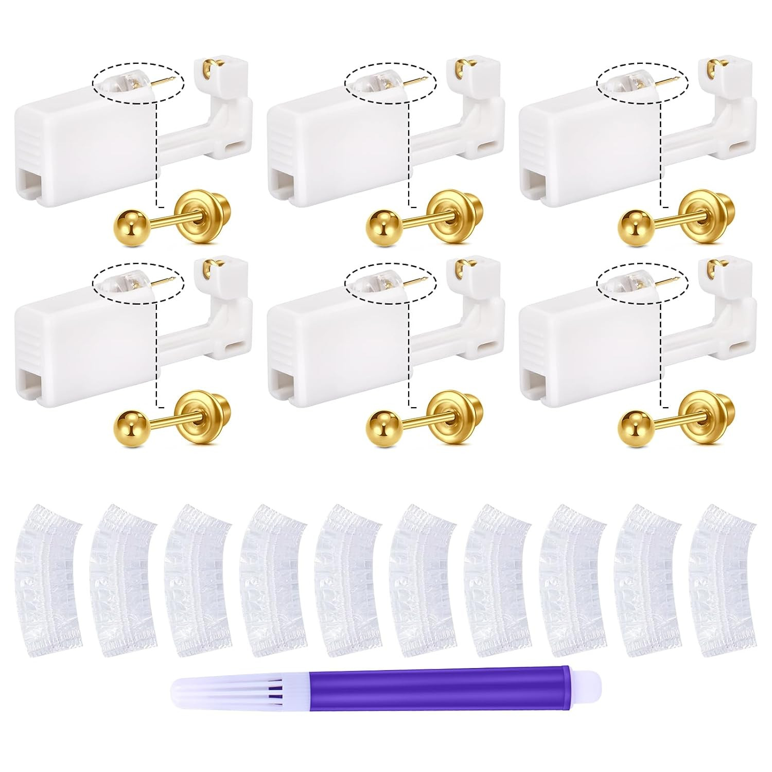 3 Pairs Ear Piercing Kit Gold Ear Piercing Gun Kit Disposable Self Piercing Earr