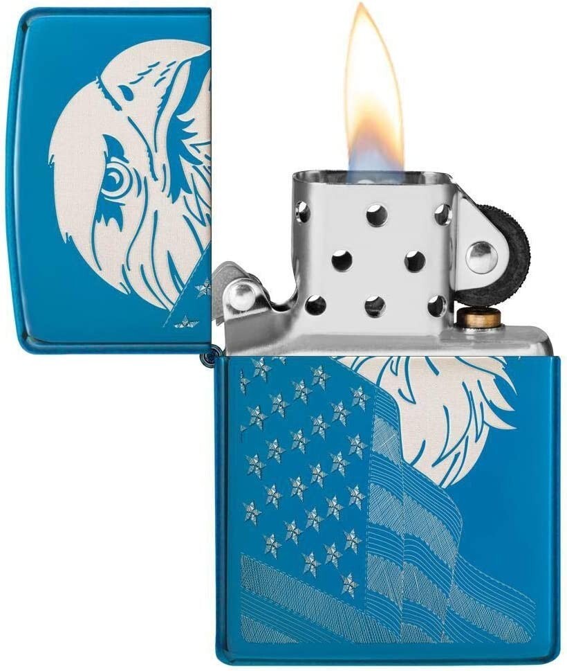 Zippo High Polish Blue Eagle and Flag 29882