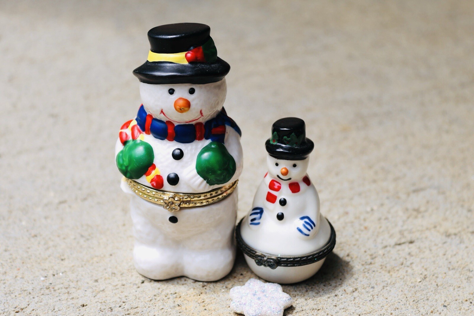 Two Mini Snowman Trinket Boxes