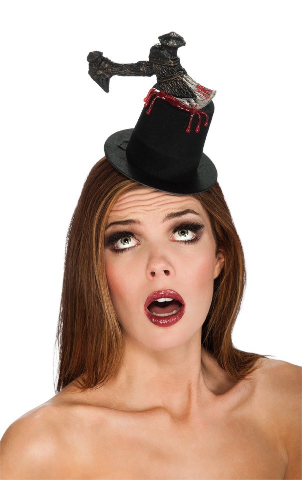 Bloody Knife Through Mini Top Hat Halloween Prop Fancy Dress Womens Adult NEW