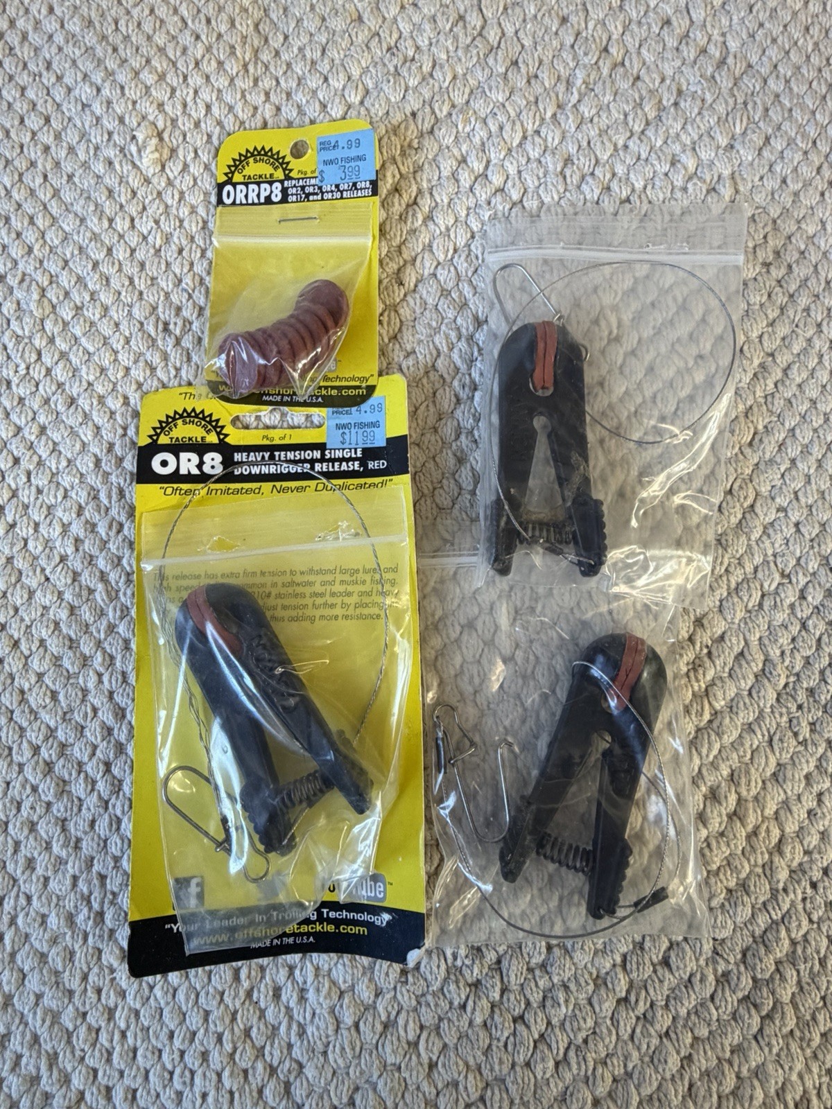 Offshore Tackle OR8 Heavy Tension Down Rigger Release (3) And Extra Pads