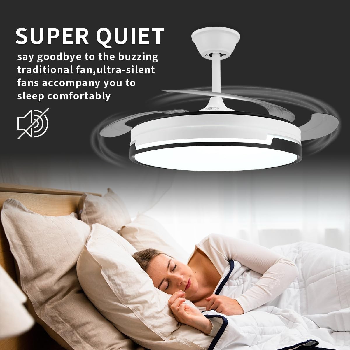 42" Smart Retractable Ceiling Fan Light with 3-Color Light & Remote, App Control