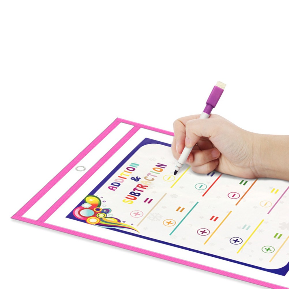 10 Pcs Write Wipe Pockets Oversized Dry Erase File Document Pouch
