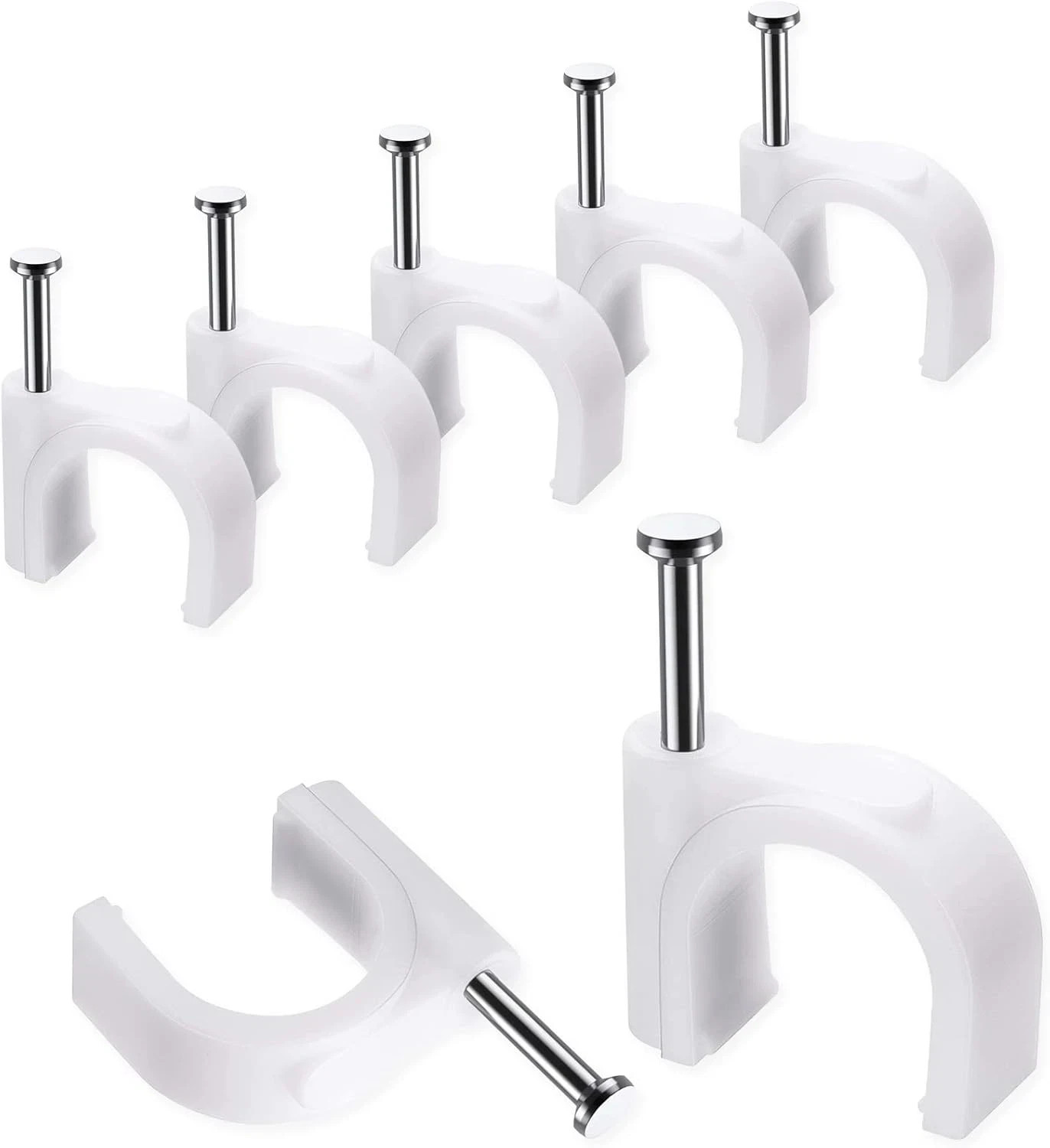 100 Pcs Cable Clips 10mm Wire Wall Holders with Steel Nails for Cord Management