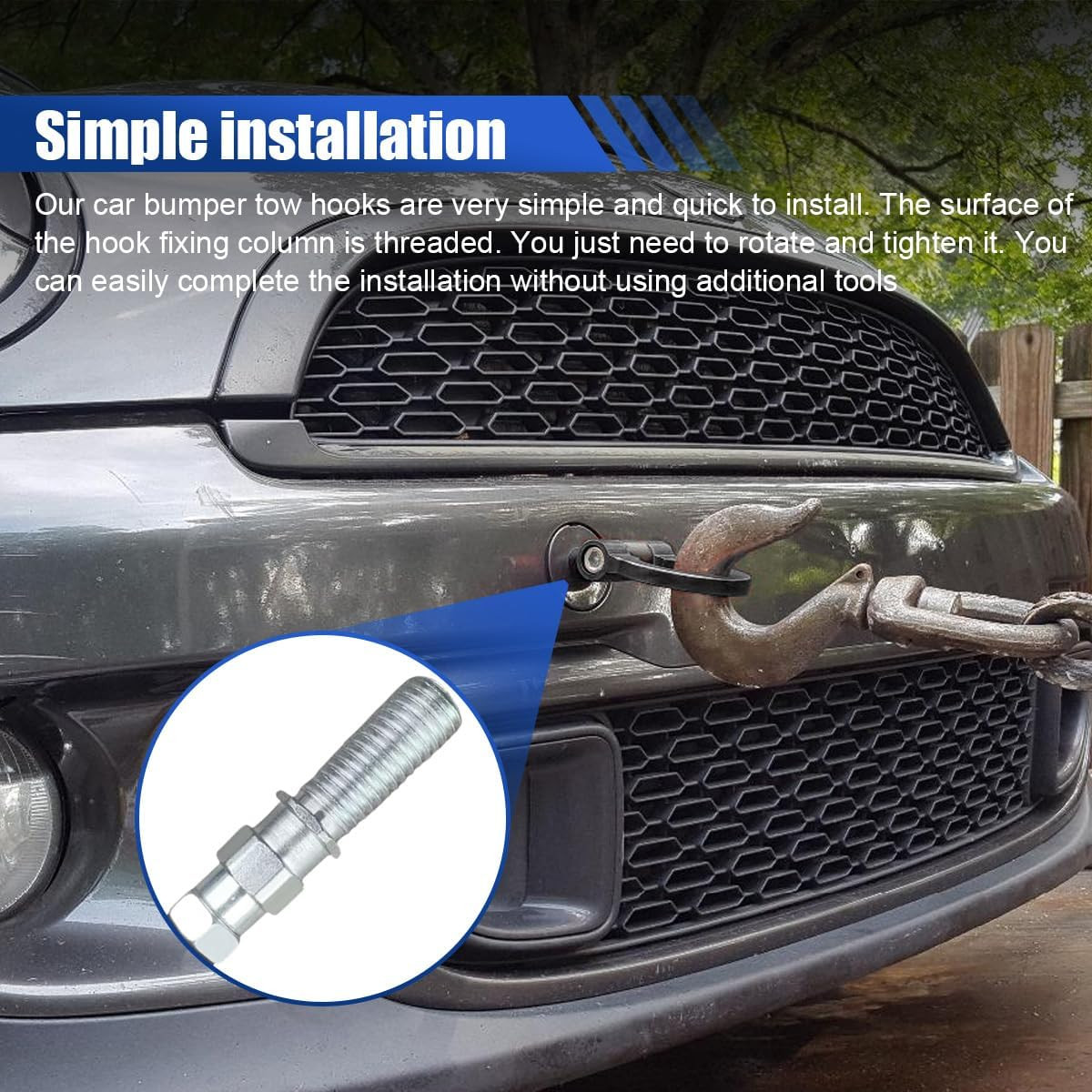Car Front Bumper Tow Hook, Trailer Grappling Hook with Screw-In Design, Waterpro