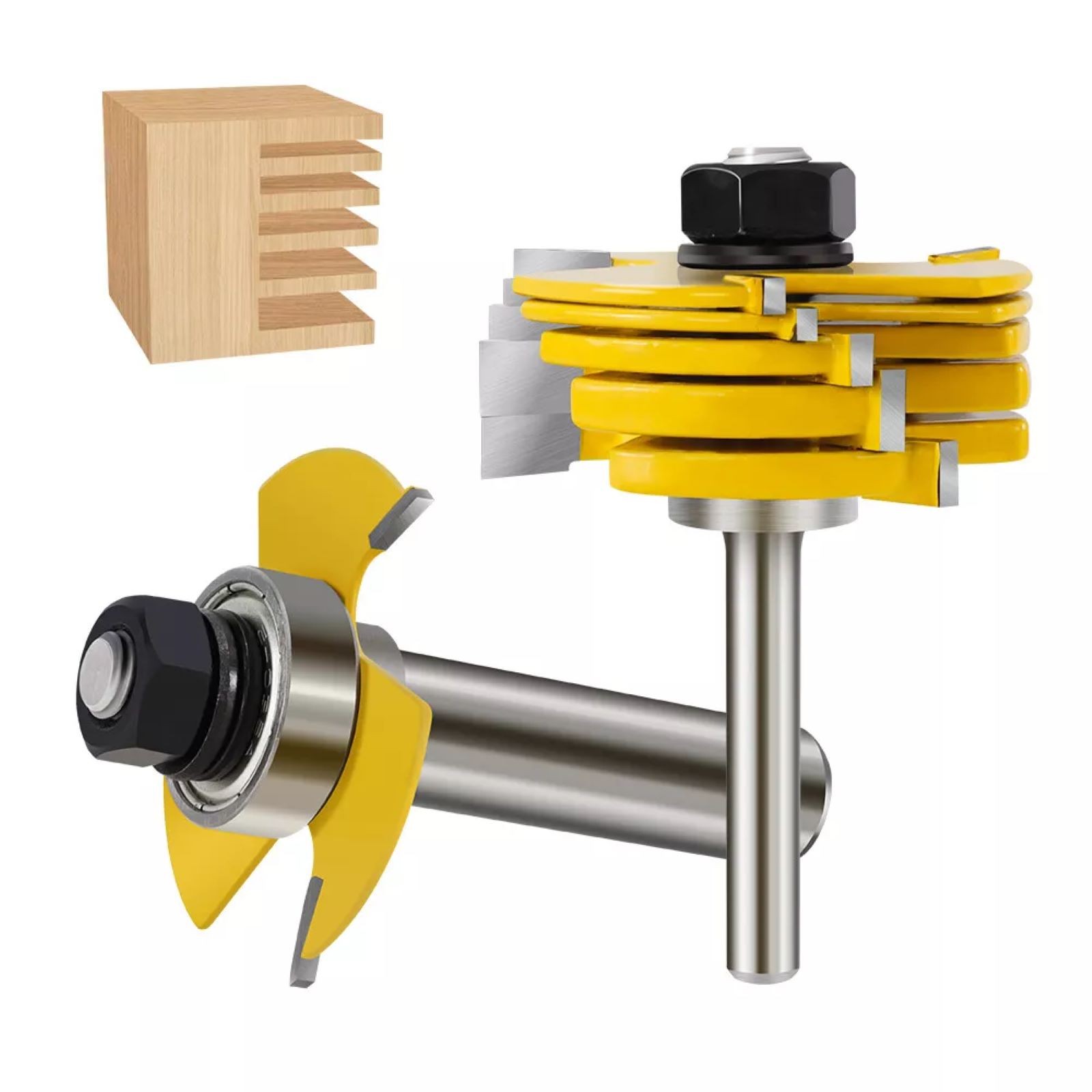 2Pcs Tongue & Groove Router Bits 1/4" 1/2" Shank 3 Teeth Adjustable T Shape Bits
