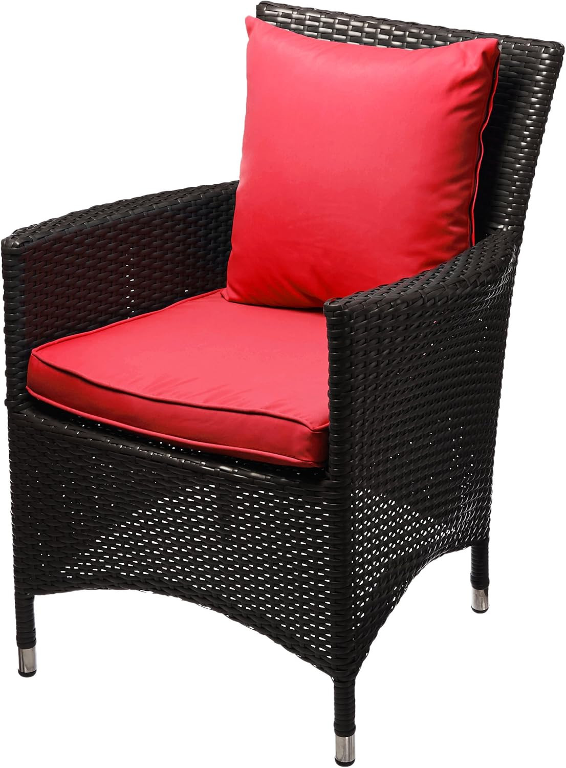 Espresso Red Wicker Outdoor Dining Armchair with Comfortable Cushion