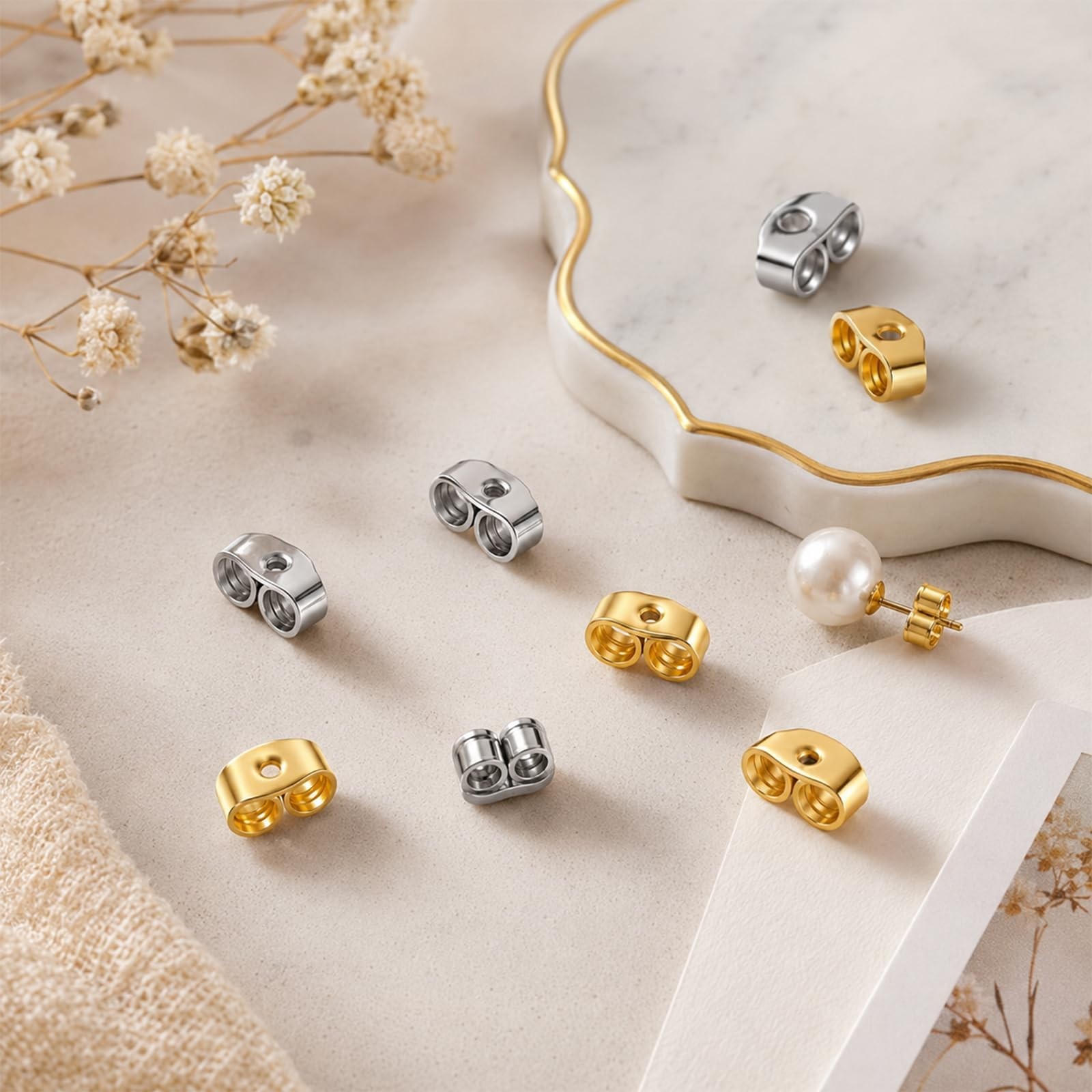30 Pairs Metal Earring Backs for Studs Locking gold and silver