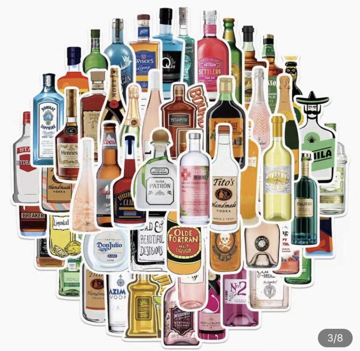 Cartoon Liquor Bottles Graffiti Stickers Waterproof Stickers Alcohol Beer 10pc