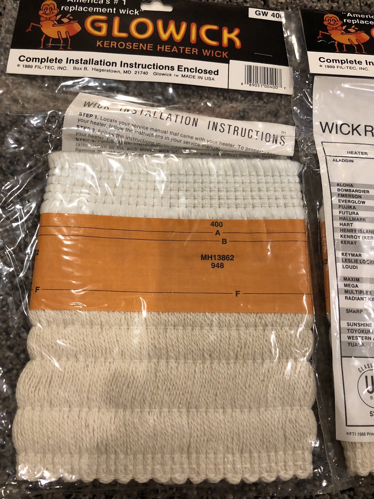 Two (2) GloWick Glo Wick GW400 GW 400 Kerosene Heater Wicks-See List In Photos!