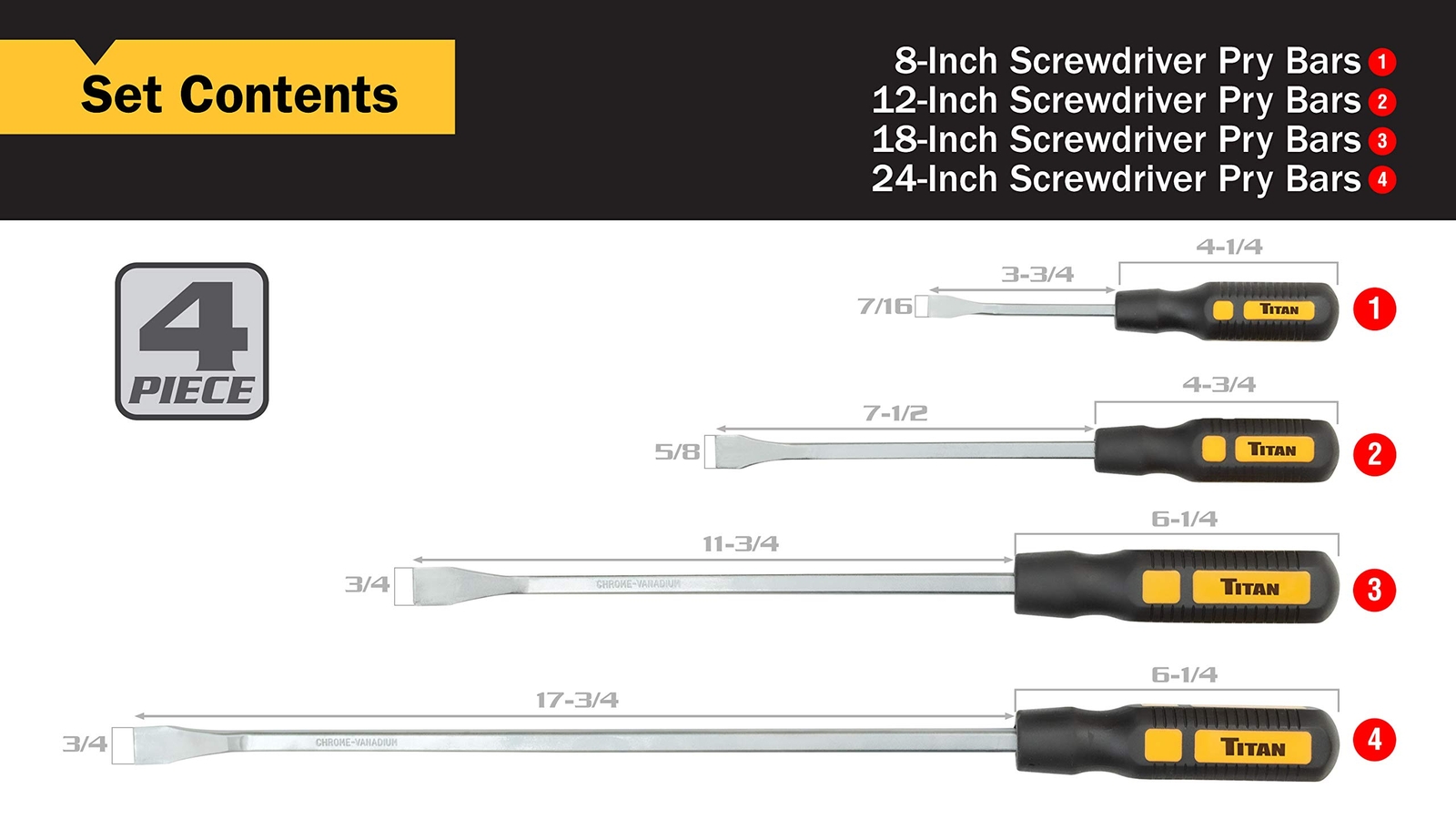 Titan Tools 4 pc. Pry Bar Set (17102)