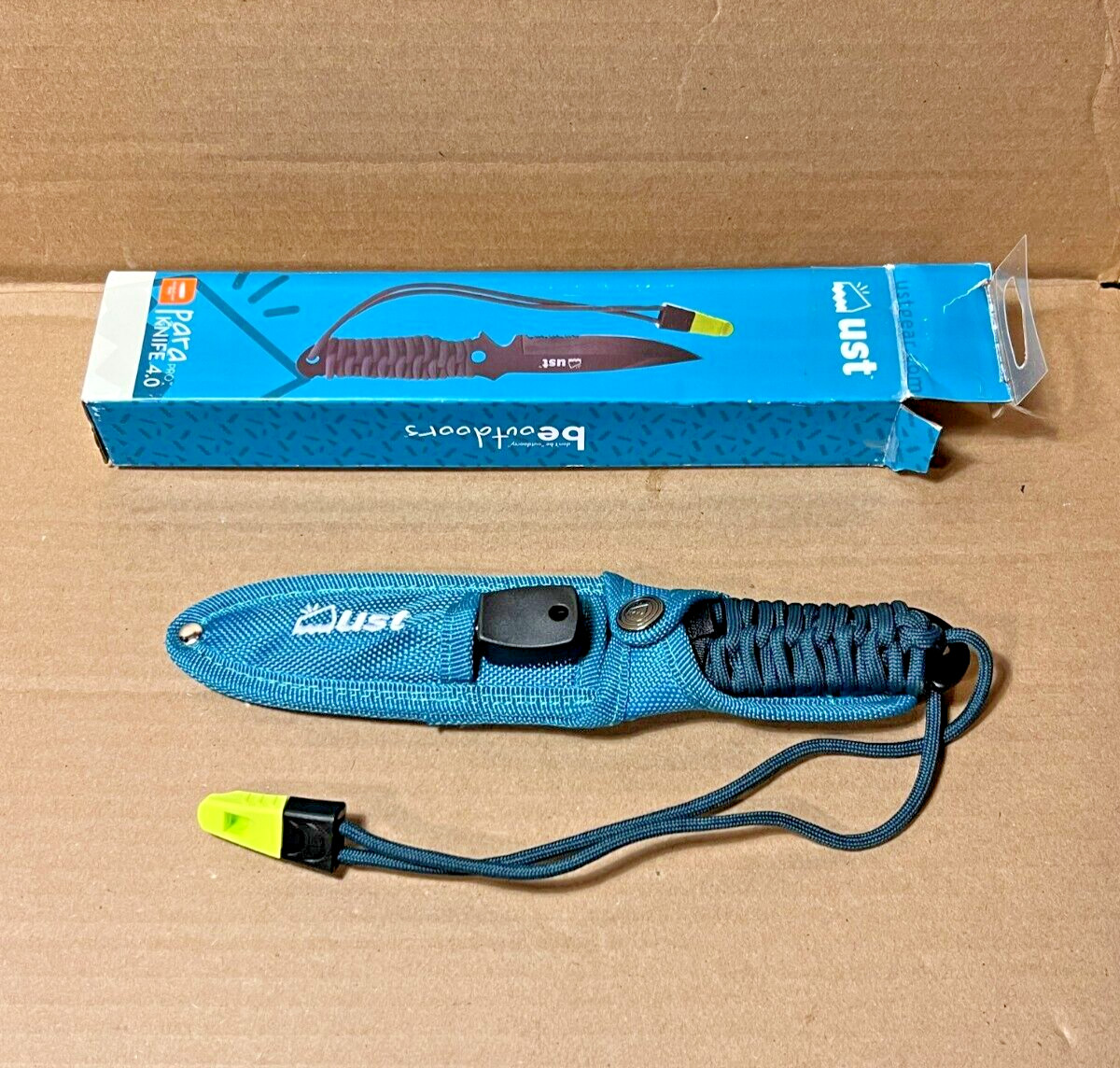 UST ParaKnife 4.0 Pro Blue 4" Stainless Steel Serrated Blade Sheath 8' Paracord