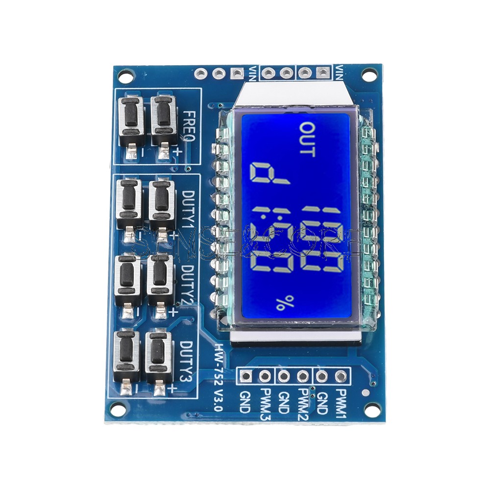 Signal Generator 3-Channel PWM Pulse Wave Frequency Duty Cycle Adjustable Module