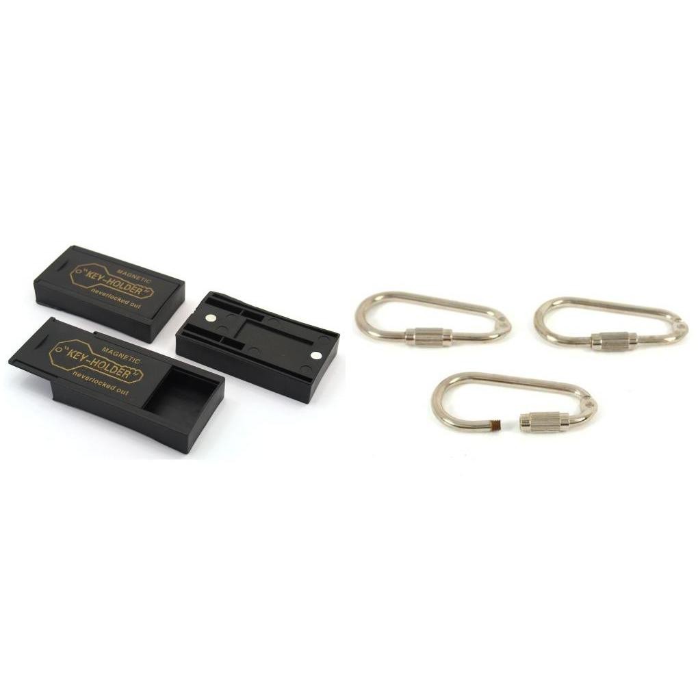 3 Magnetic Hide A Key Holders with Three Locking Keyrings