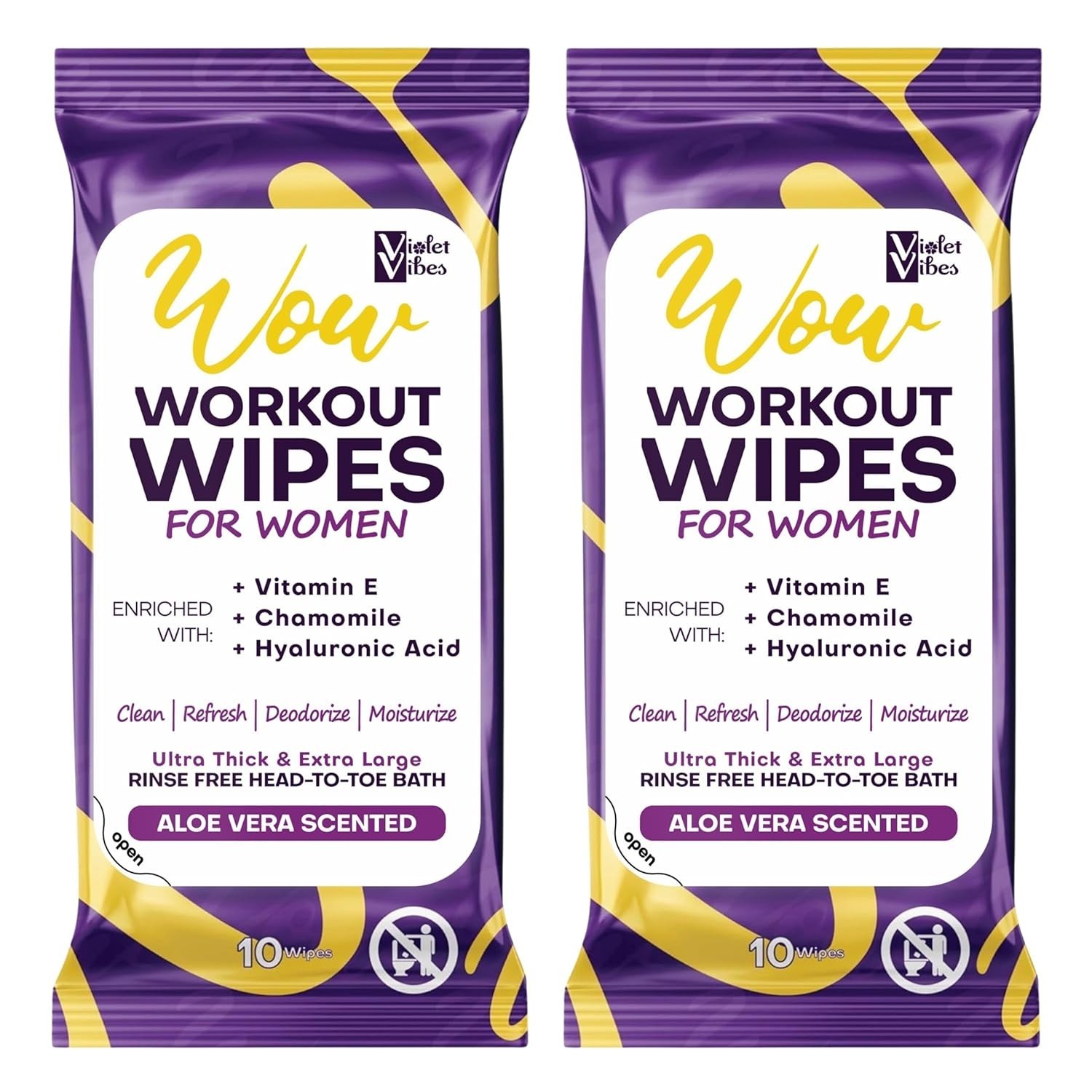Violet Vibes 20 XL Post Workout Wipes for Women w/Aloe & Hyaluronic Acid