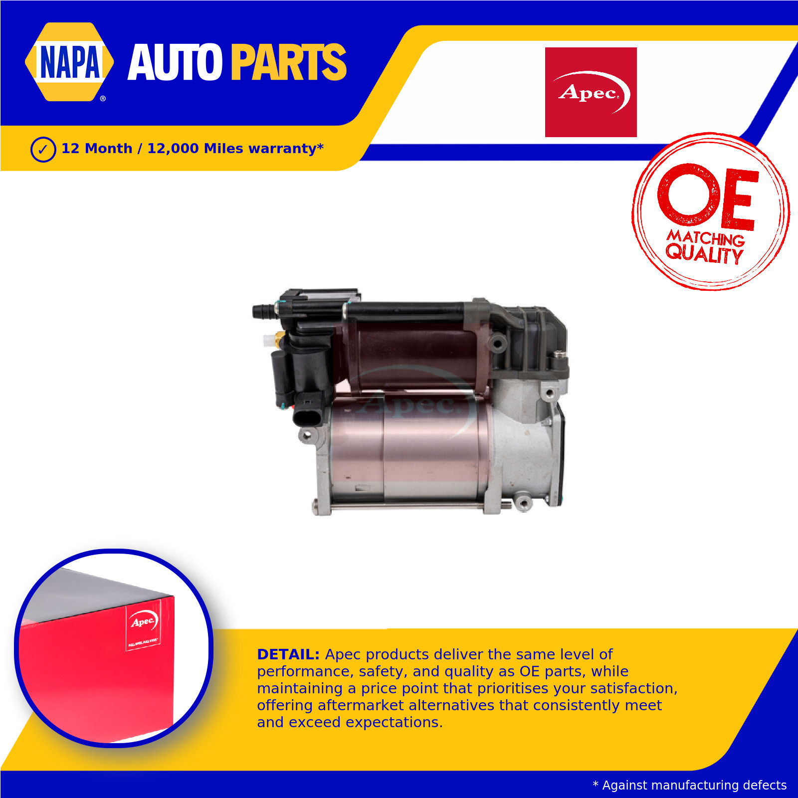 Air Suspension Compressor fits MERCEDES E350E W213 2.0 Rear 16 to 19 Apec New