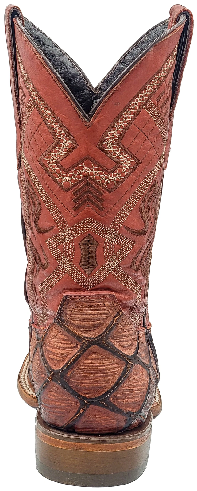 Men Pirarucu Print Leather Western Wide Square Toe Shedron Cowboy Boots