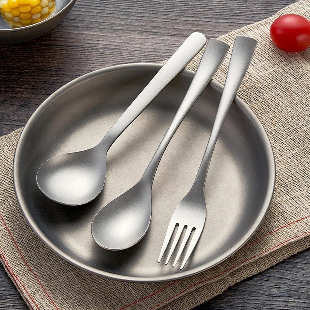 3pcs Titanium Spoon Tableware Dessert Picnic Fork for Home Outdoor Camping Trave
