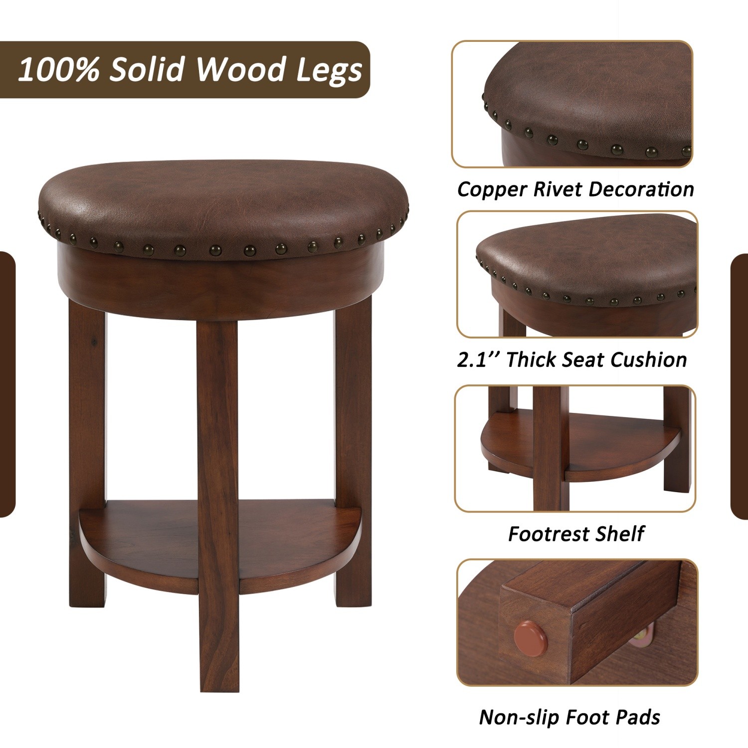 4 Piece Set Counter Height Bar Table & 3 PU Padded Solid Wood Stools Espresso