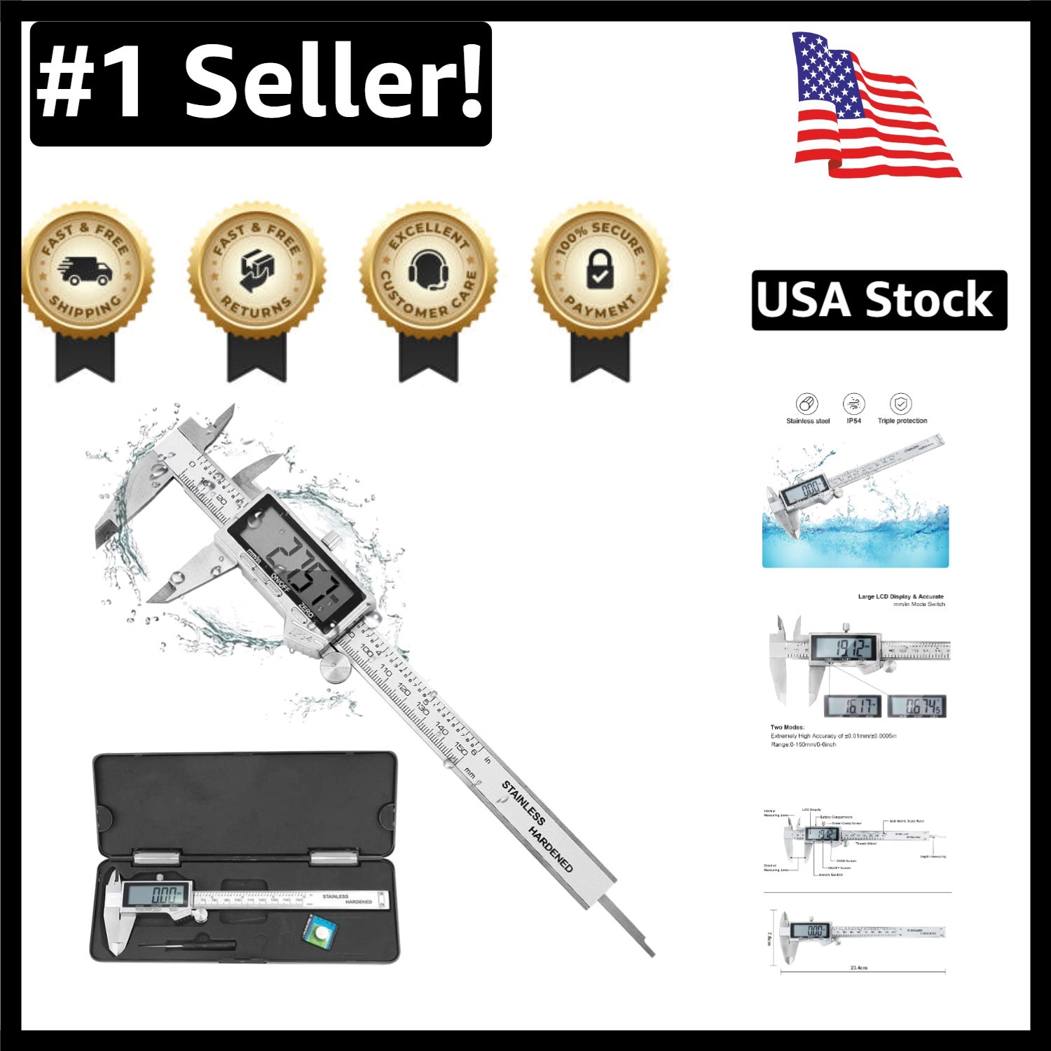 Waterproof 6 Inch Digital Caliper - Reliable for Home and Professional Use