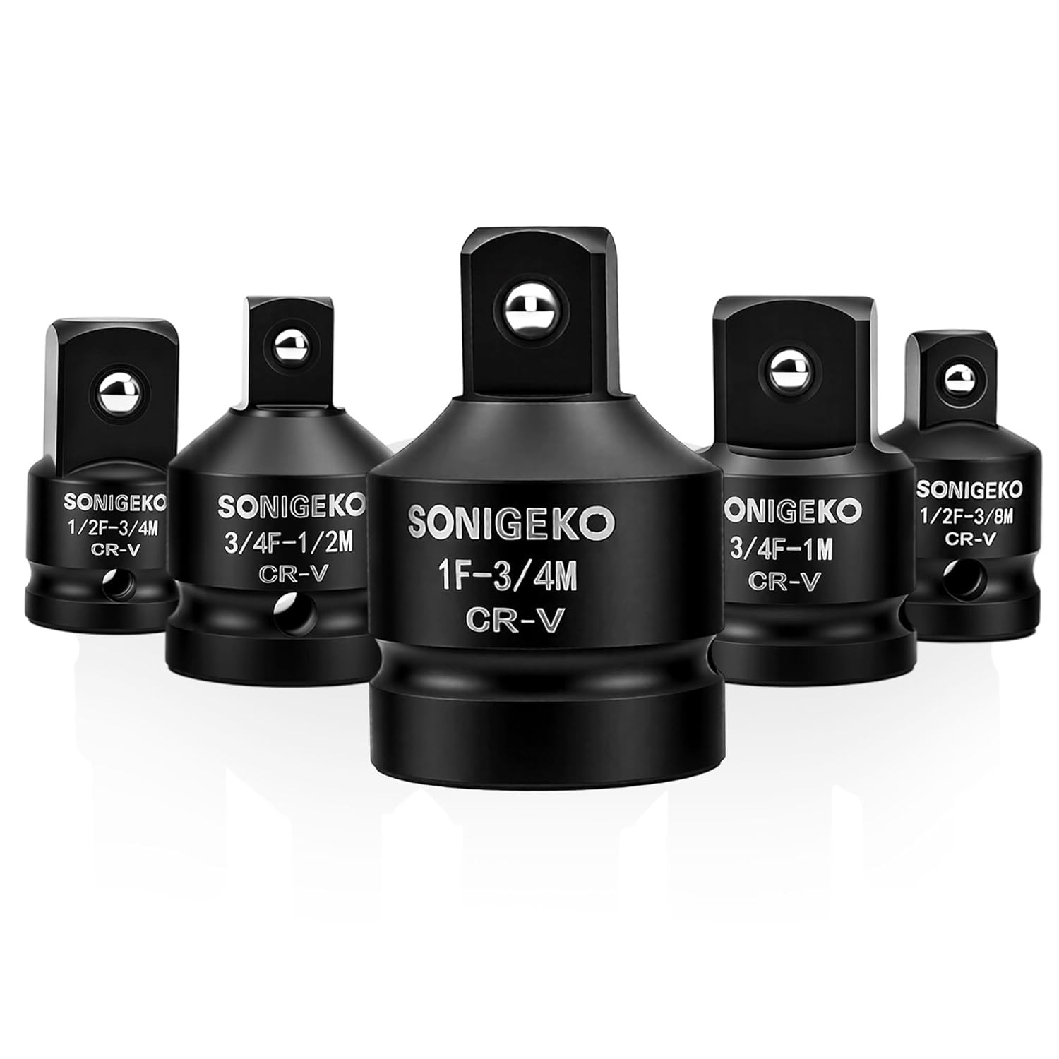 Impact Socket Adapter Set 5-Piece CRV Steel Socket Reducers 1/2 to 3/8 A