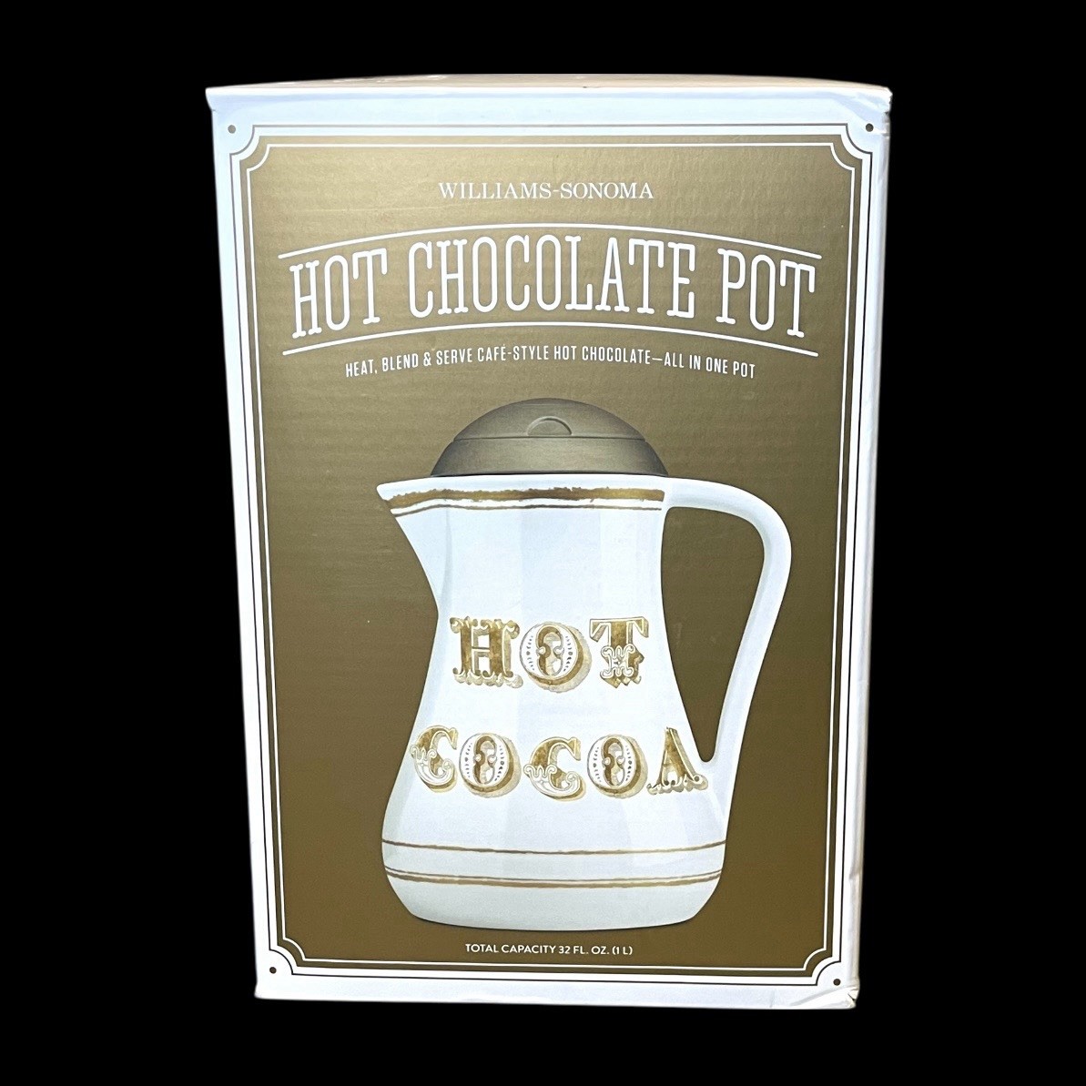 William Sonoma - Gold Lettering - Automatic Hot Chocolate Pot - 32oz - NEW!