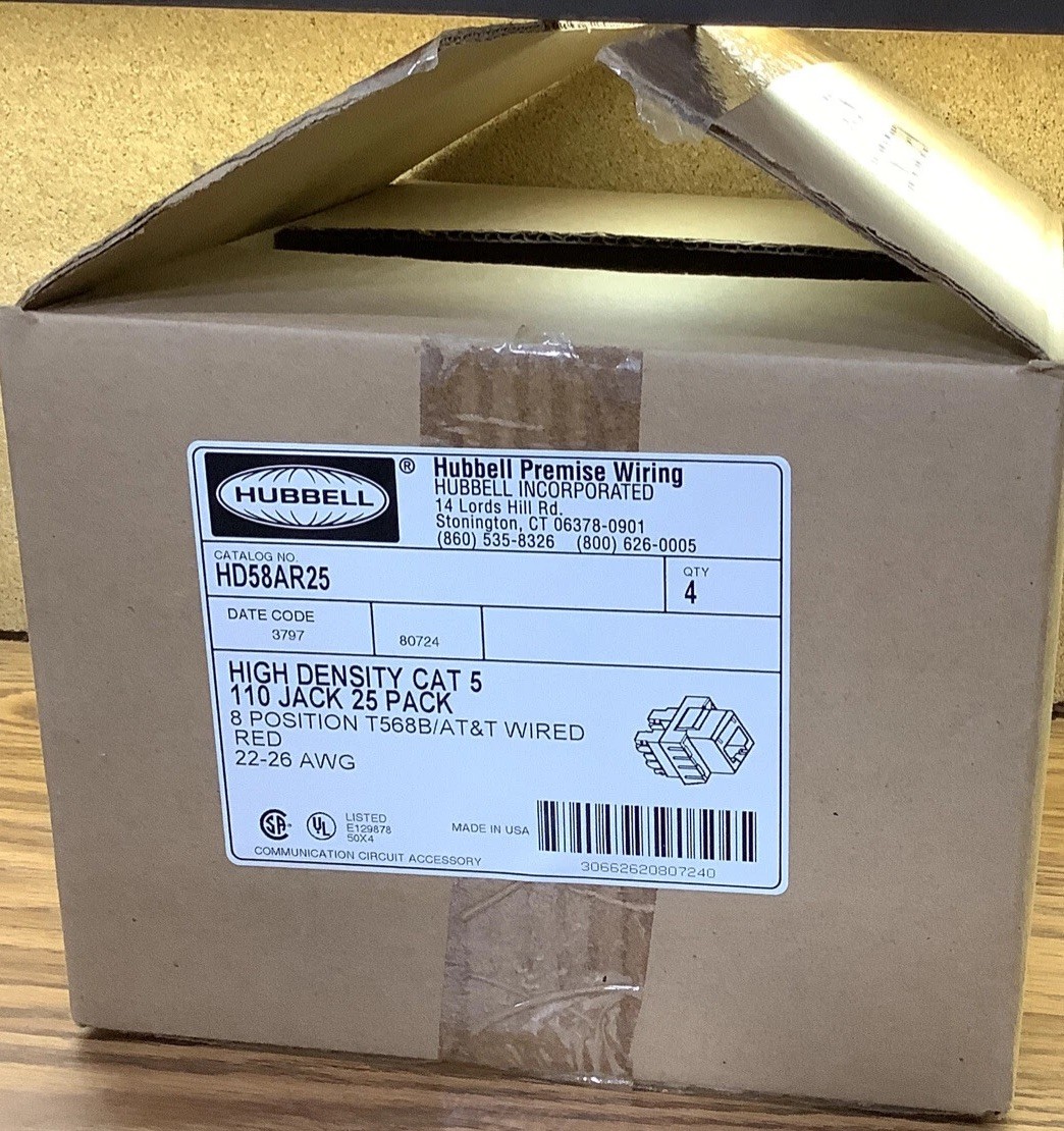 NEW Pack Of 25 Hubbell HD58AR25 8 Position T568B/AT&T Wired Red Box Not Included