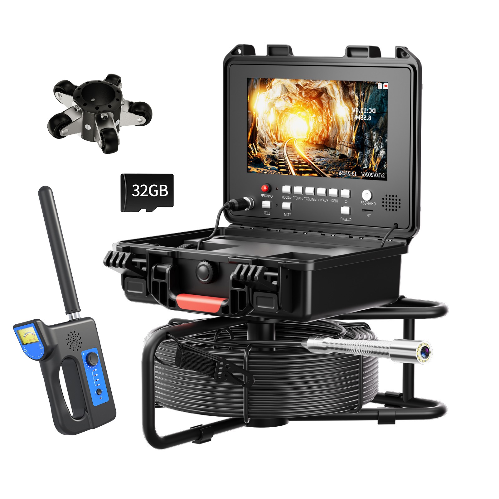 20m Sewer Drain Pipe Inspection Camera w/ 512HZ Locator 9" Monitor Self-Leveling