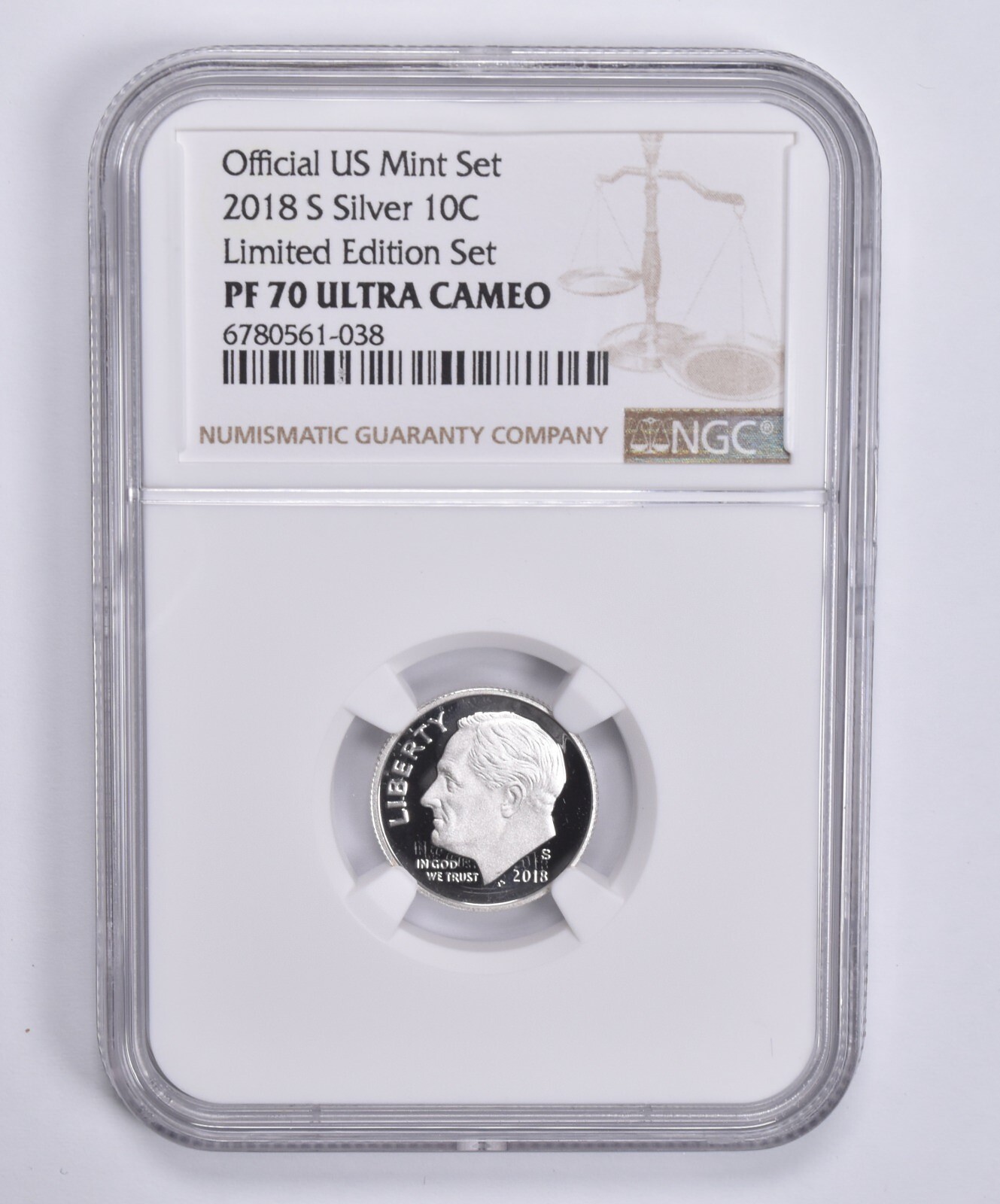 PF70 UCAM 2018-S Silver Roosevelt Dime Limited Edition NGC BROWN Lbl