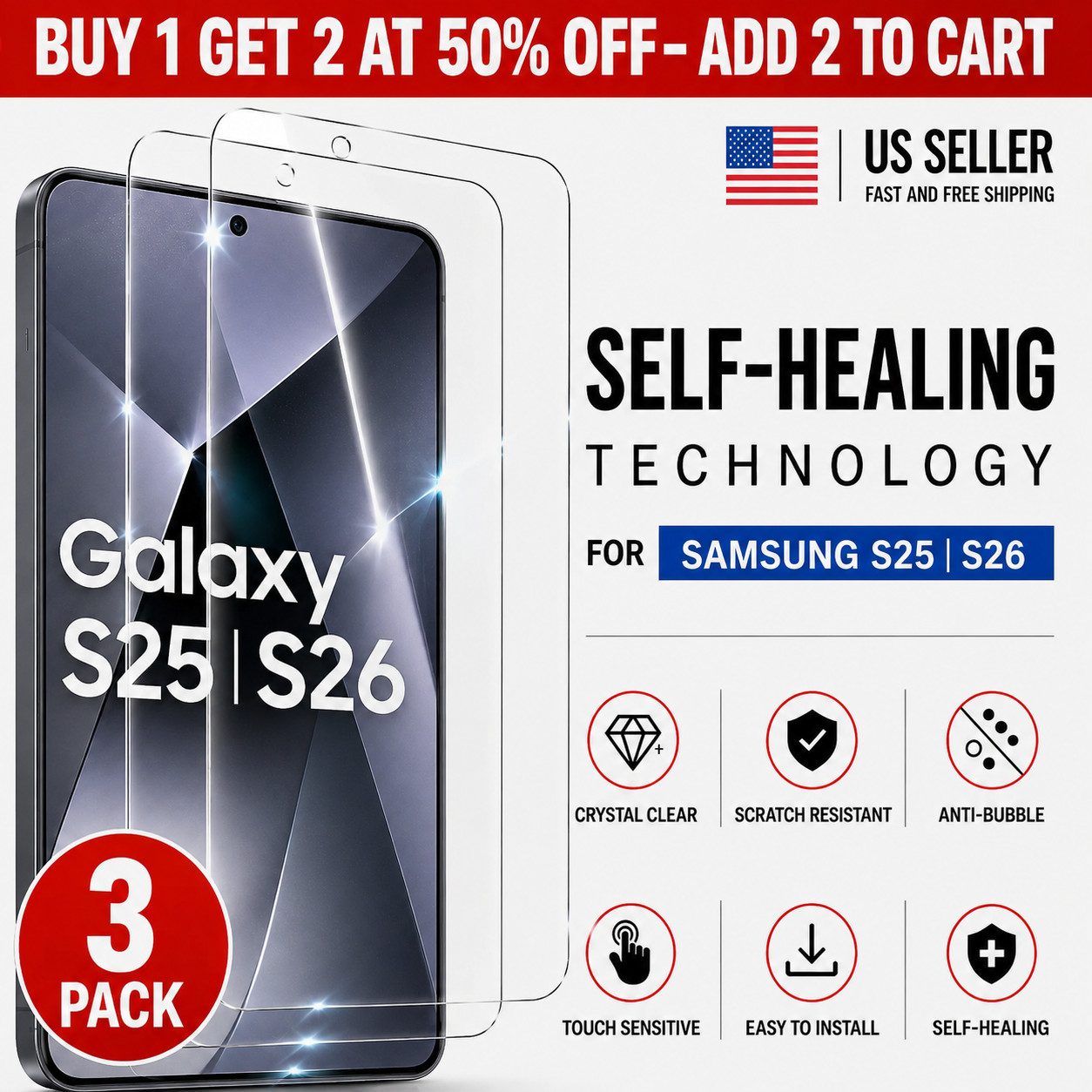 Samsung Galaxy S25 S26 Ultra Hydrogel Screen Protector 3 Pack
