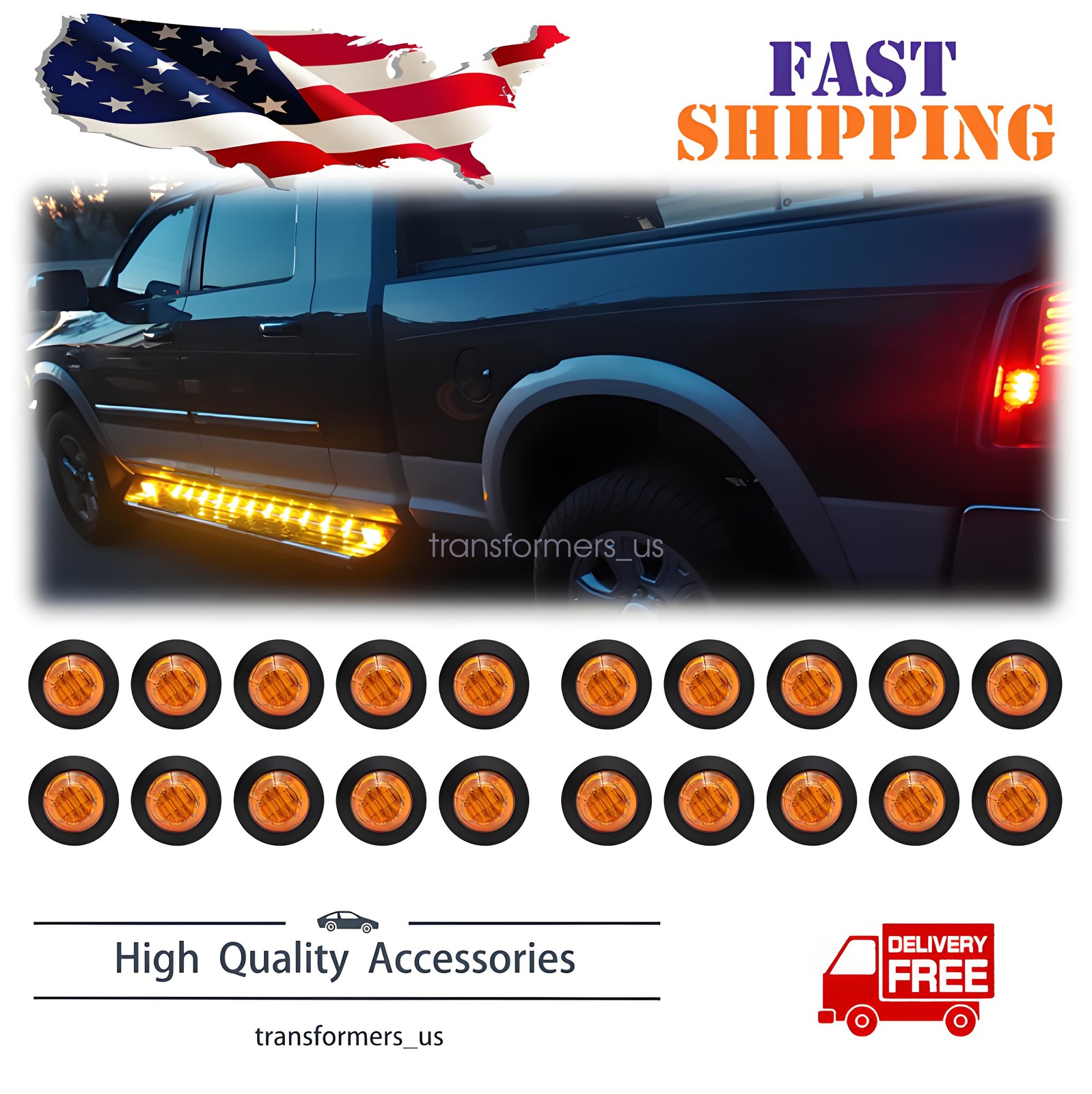 20X 3/4" 12V Marker Lights LED Truck Trailer Round Side Bullet Light Amber Lamps