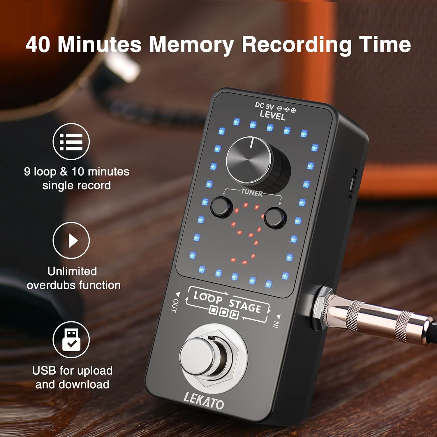 Guitar Looper Pedal with Tuner Function Looper Effect Pedal 9 Loop Capability