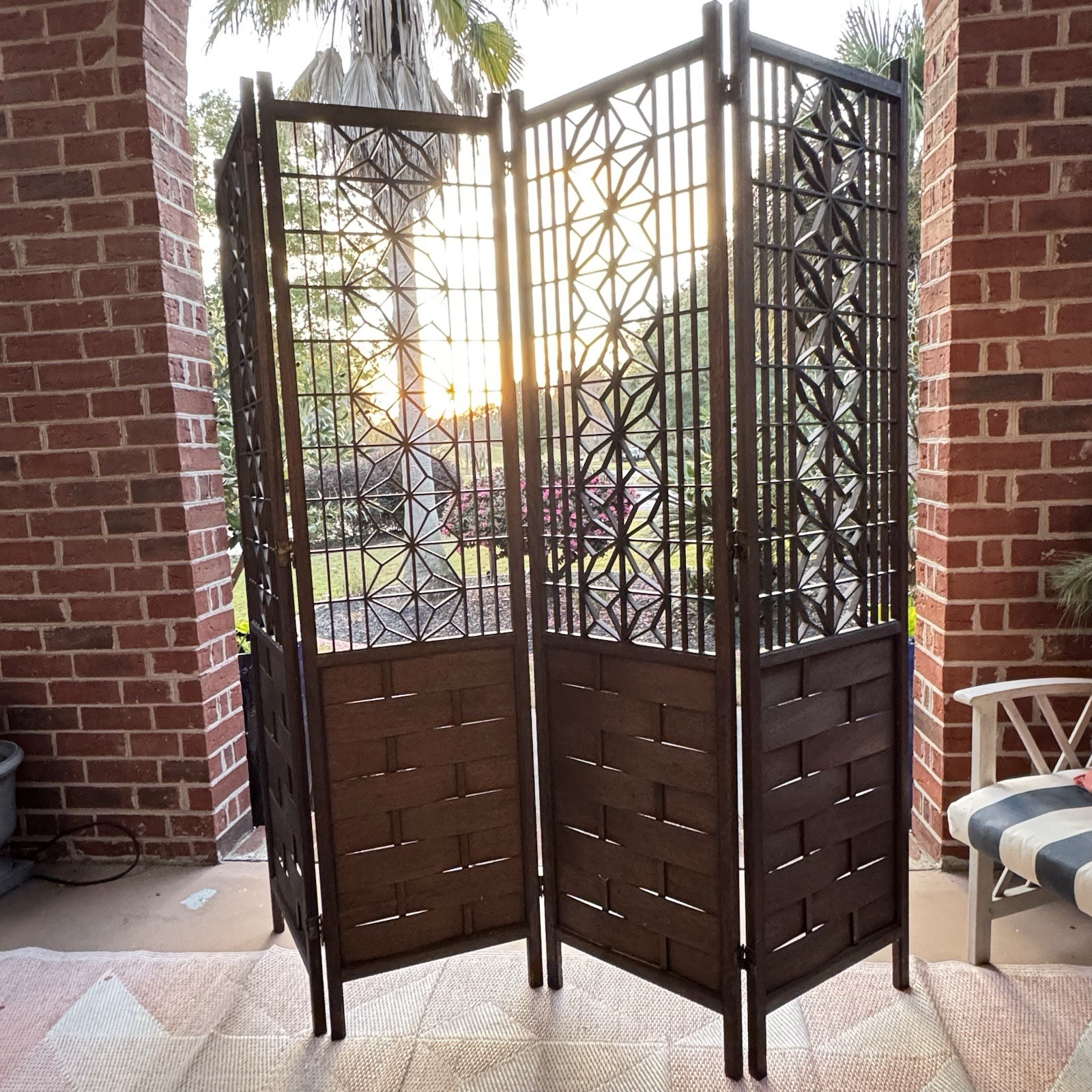 Japanese Mid Century Teak Shoji 4 Panel Folding Room Divider Screen 1960s