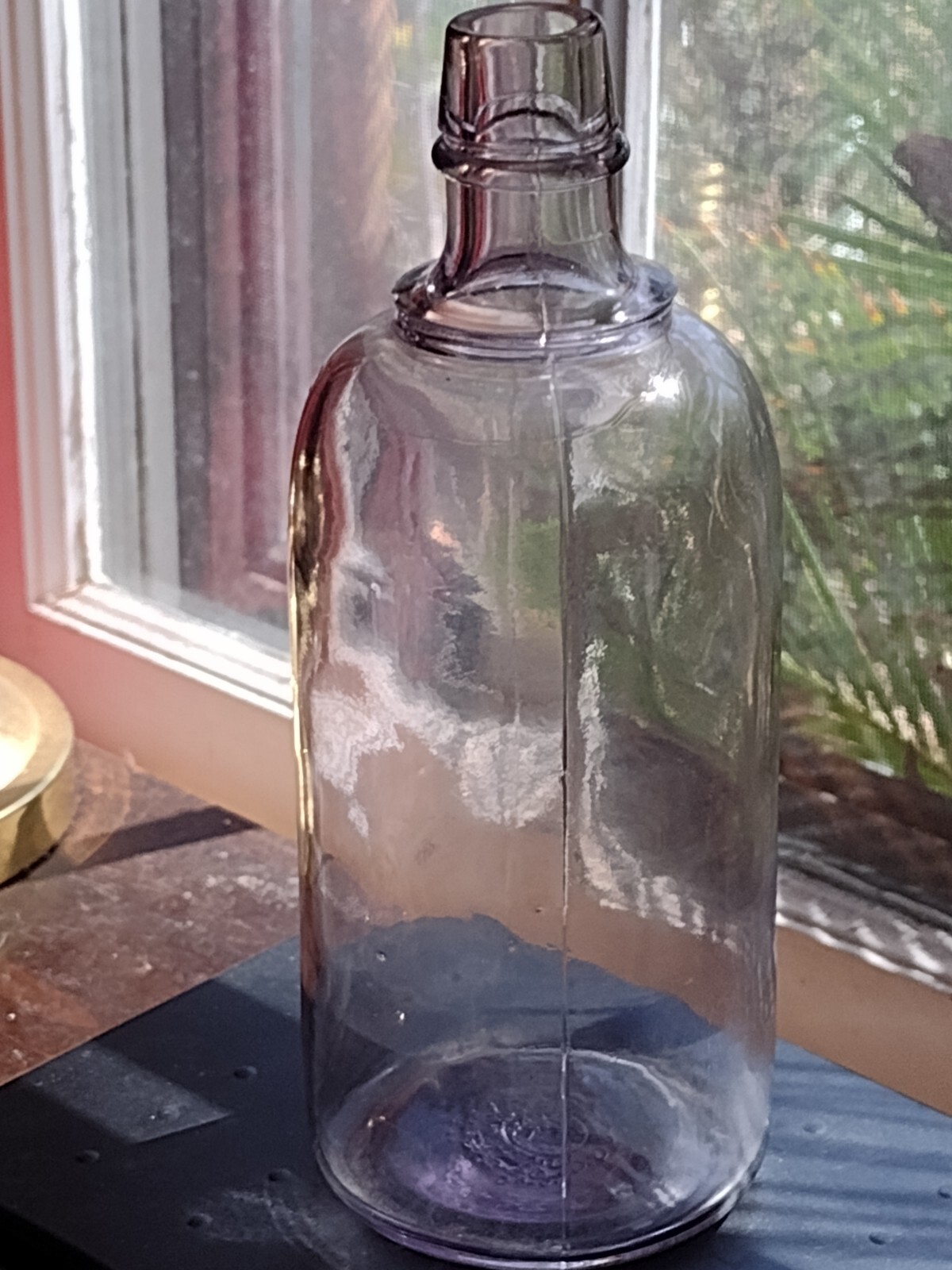 Vintage early 1900's Amethyst Cylinder Shape Whiskey or Liquor Bottle, near mint
