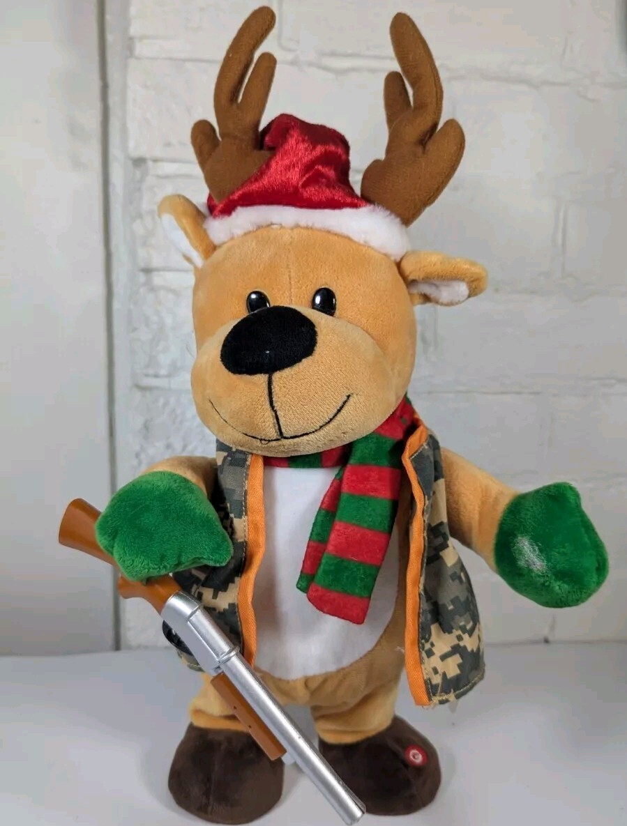 Gemmy Deer Hit Me With Your Best Shot Animated 14" Santa Shotgun Gun Sing Dance