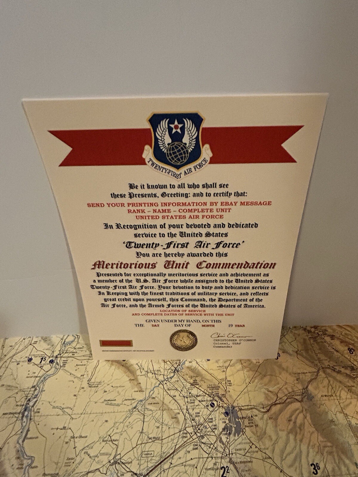U.S. AIR FORCE / 21ST AIR FORCE - MERITORIOUS UNIT COMMENDATION CERTIFICATE